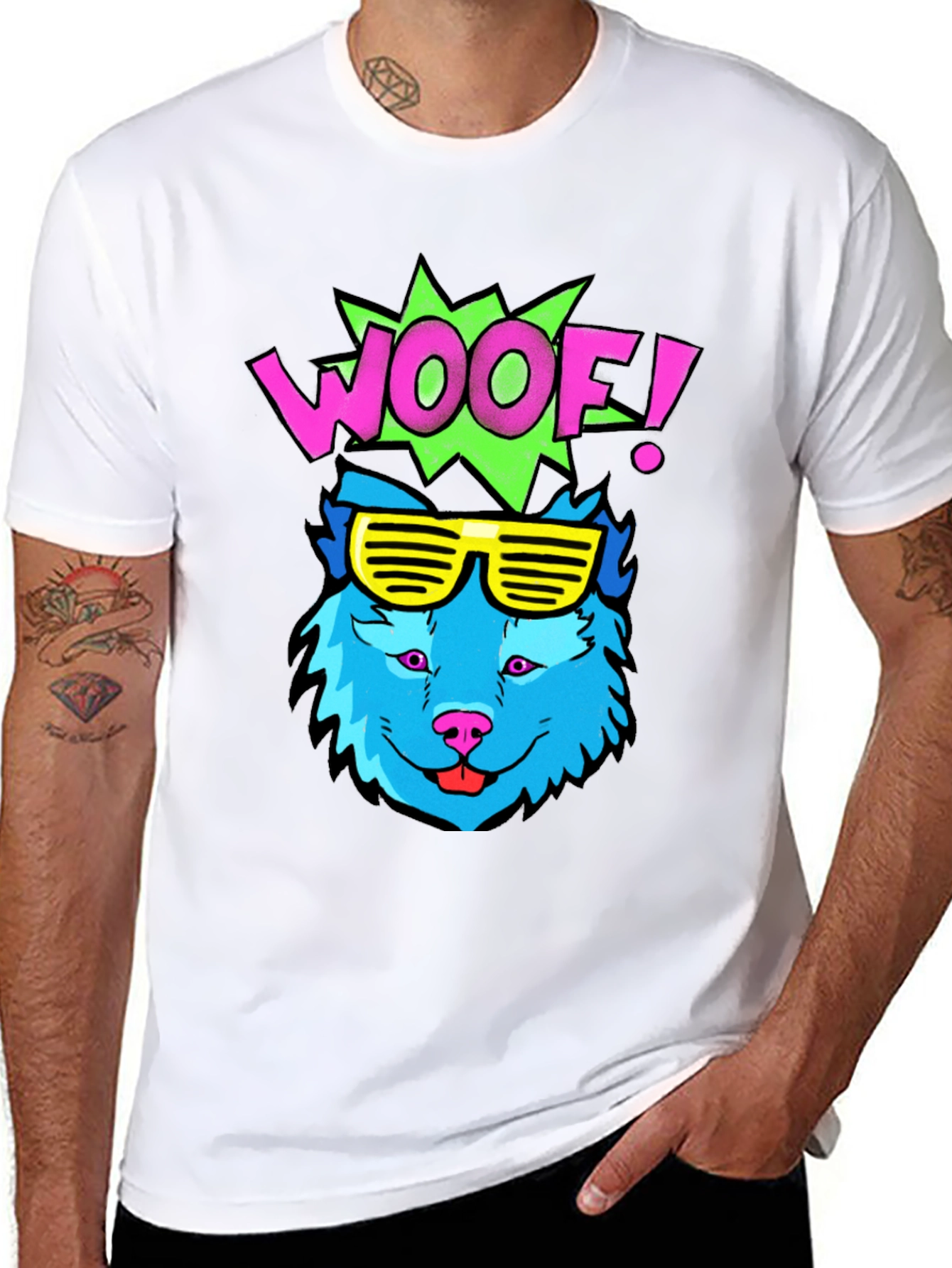 Woof! Graphic Tee - Cool Blue Dog with Sunglasses