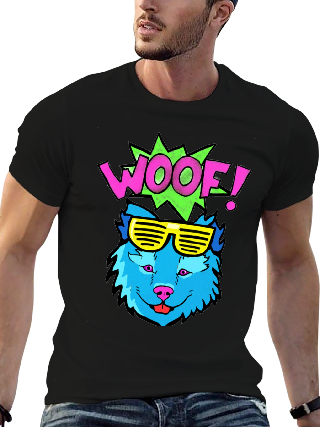 Woof! Graphic Tee - Cool Blue Dog with Sunglasses
