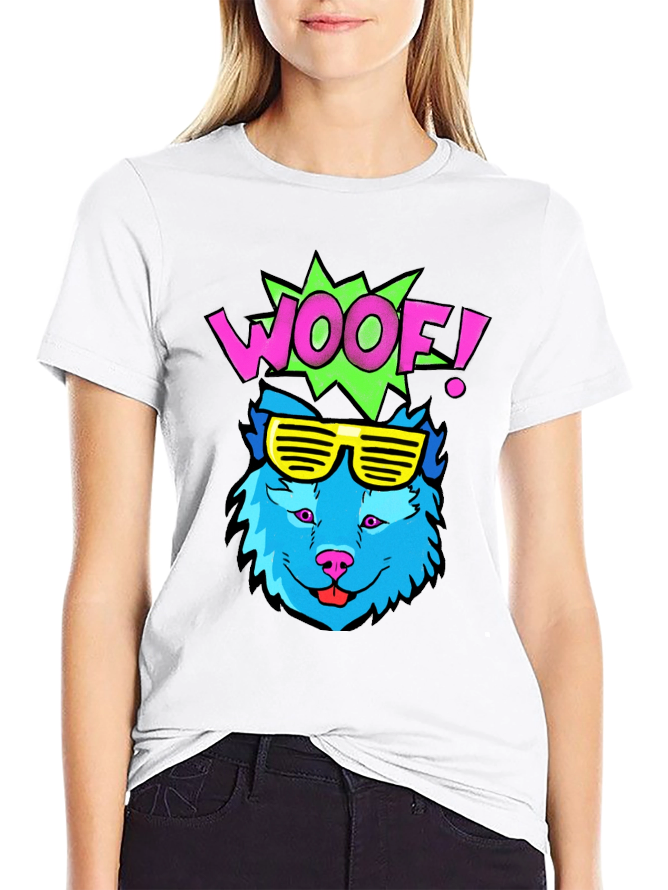 Woof! Graphic Tee - Cool Blue Dog with Sunglasses