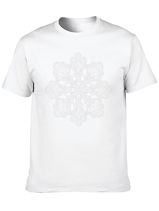 Black Tee with Ornate White Floral Graphic Print