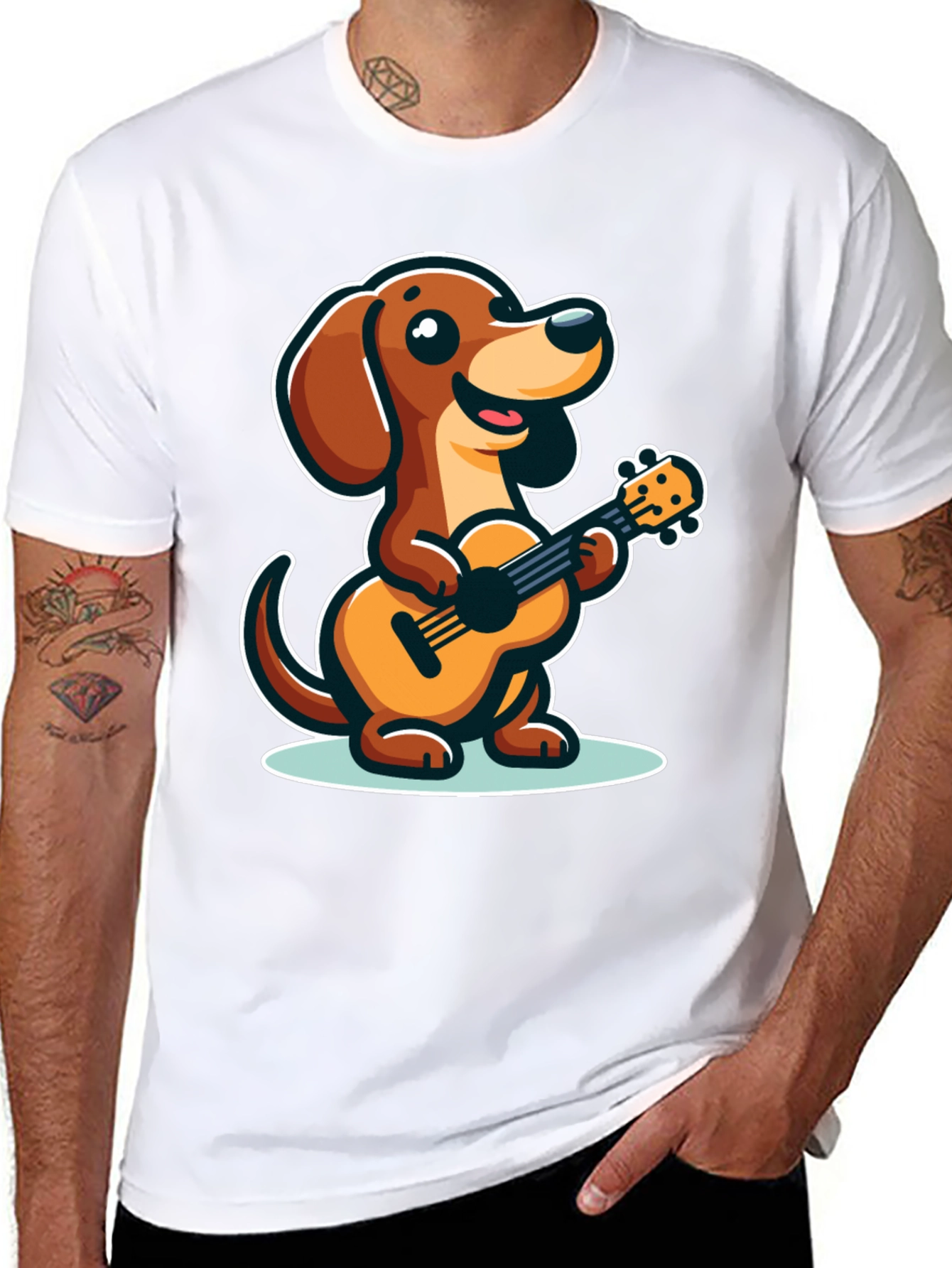 Cute Dog Playing Ukulele Graphic Tee