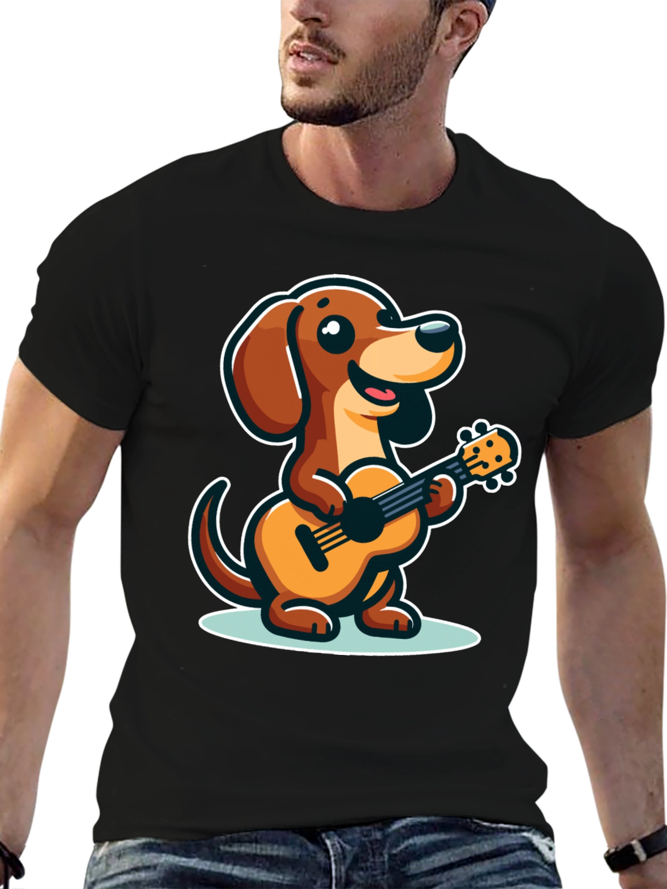 Cute Dog Playing Ukulele Graphic Tee