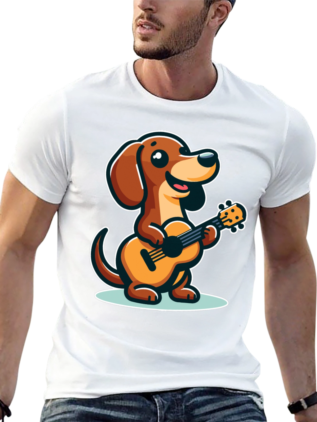 Cute Dog Playing Ukulele Graphic Tee