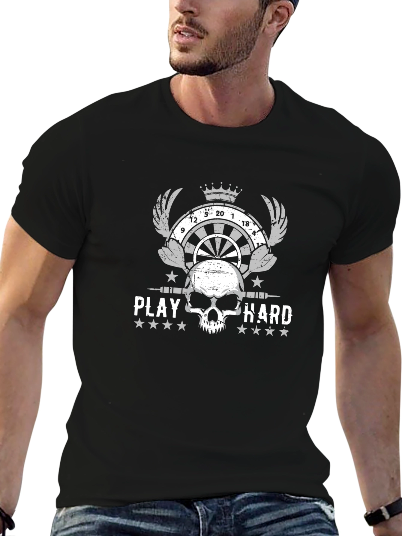 Play Hard Dart Skull Graphic Tee - Black
