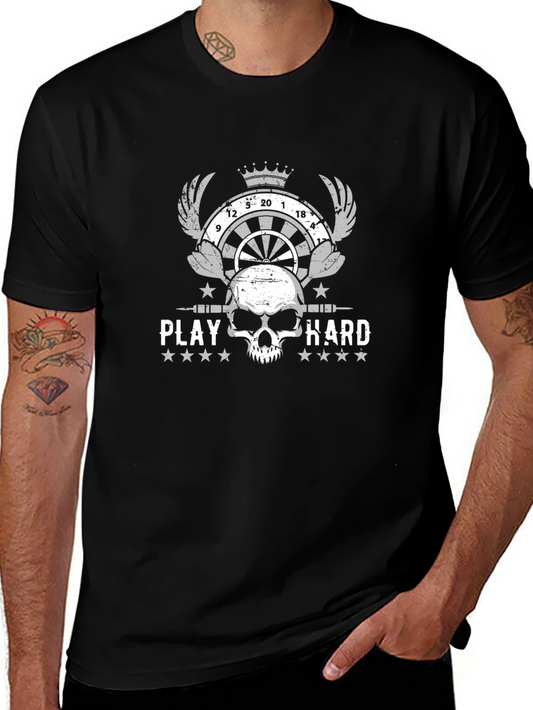 Play Hard Dart Skull Graphic Tee - Black