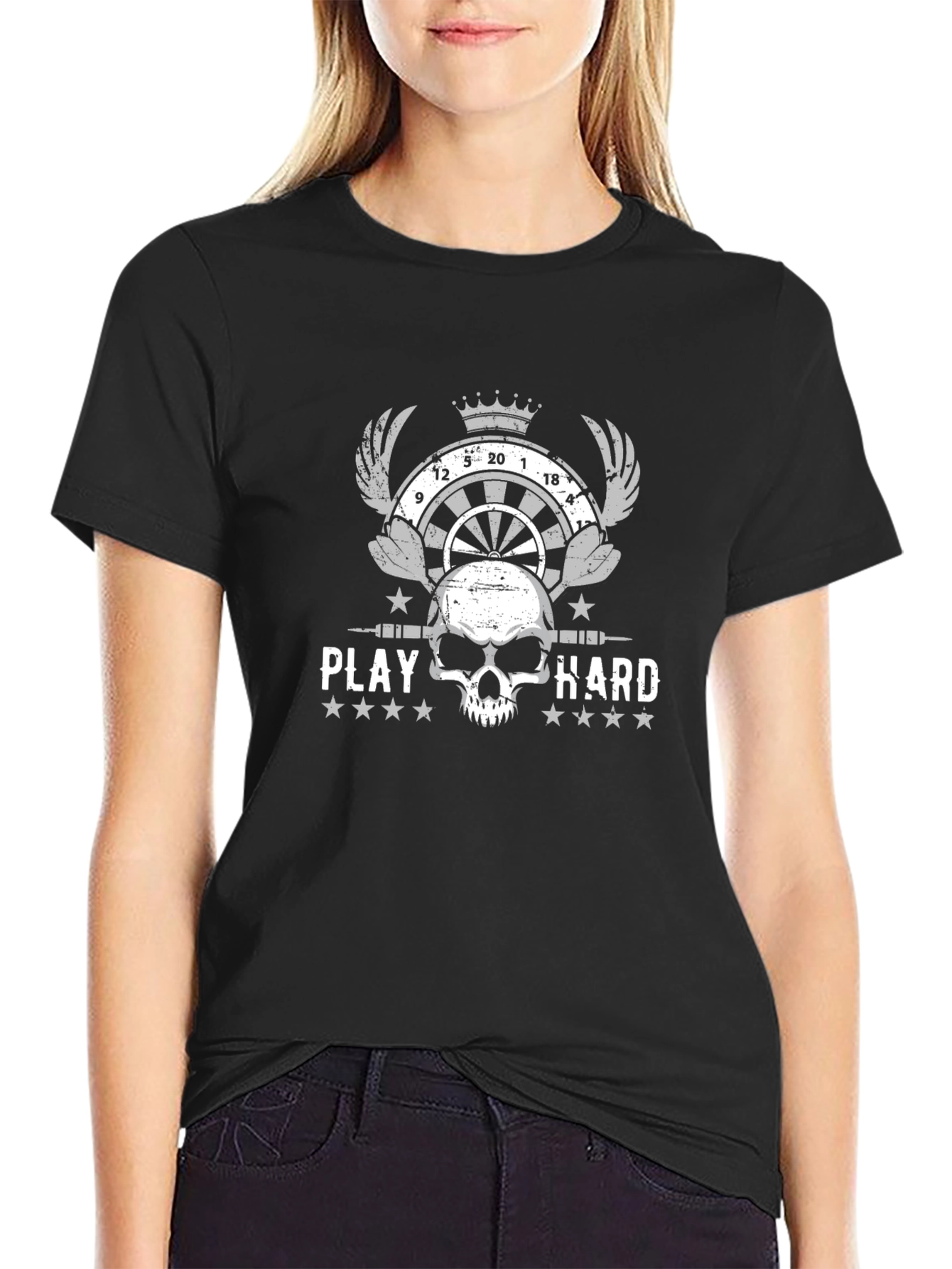Play Hard Dart Skull Graphic Tee - Black