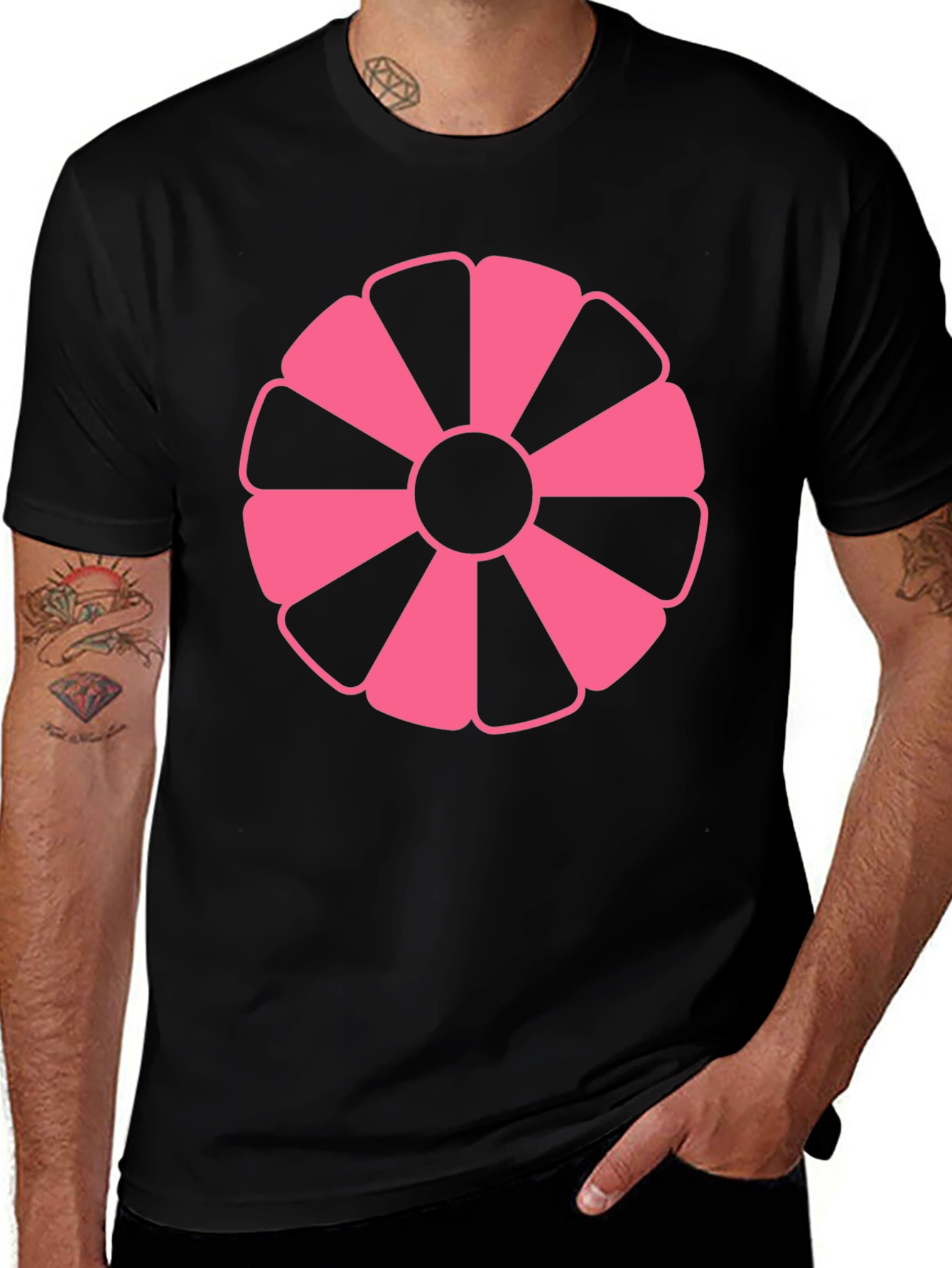 Pink Petal Graphic Black T-Shirt