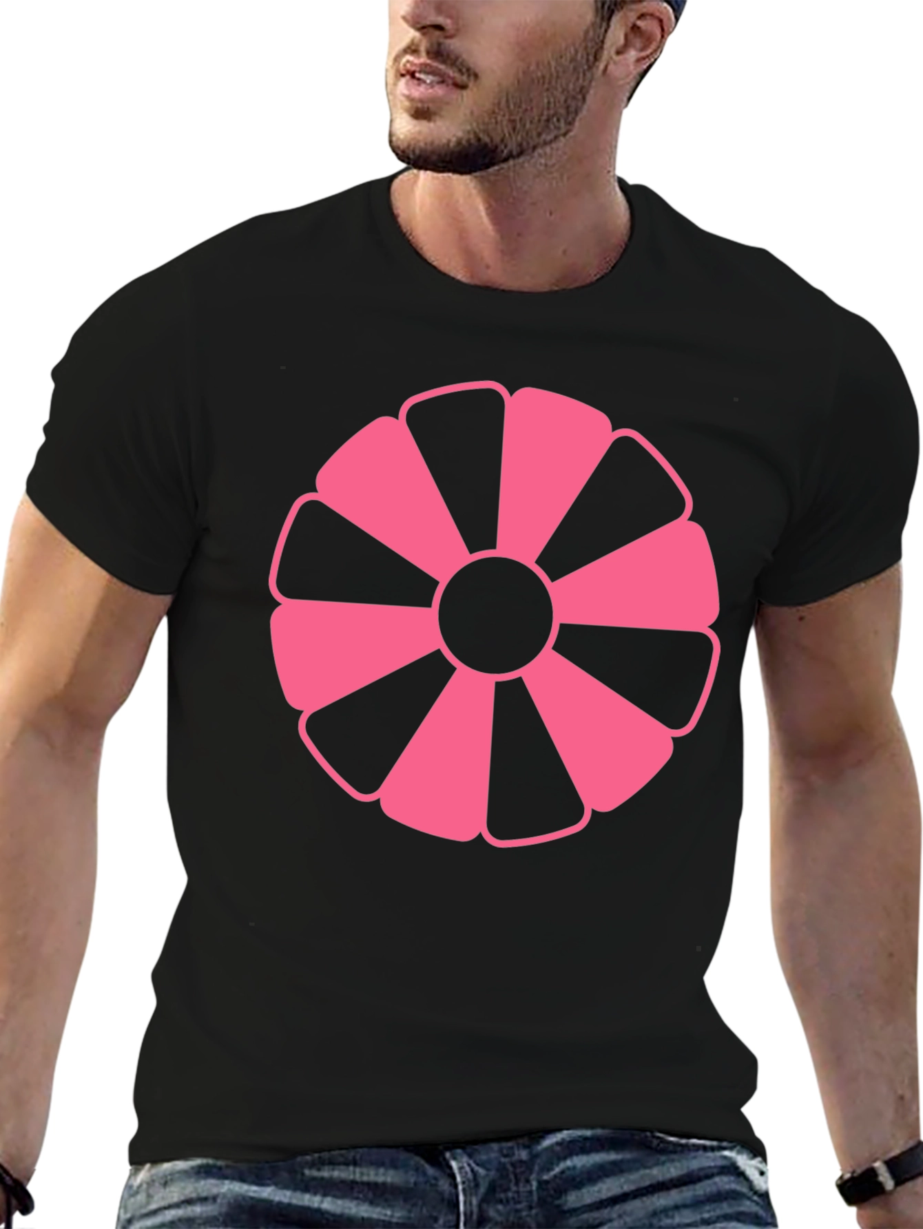 Pink Petal Graphic Black T-Shirt
