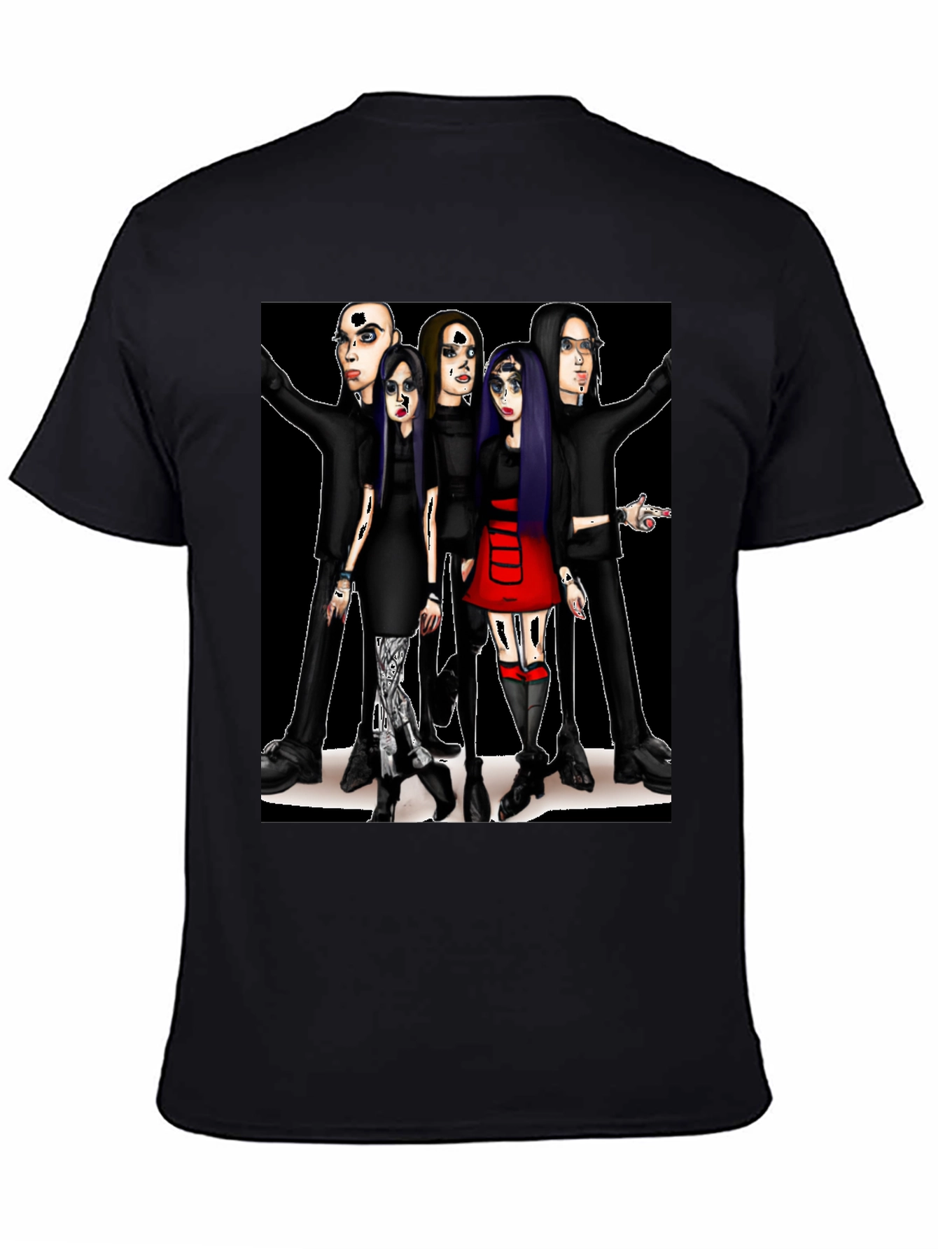 Cartoon Band Graphic T-Shirt Black