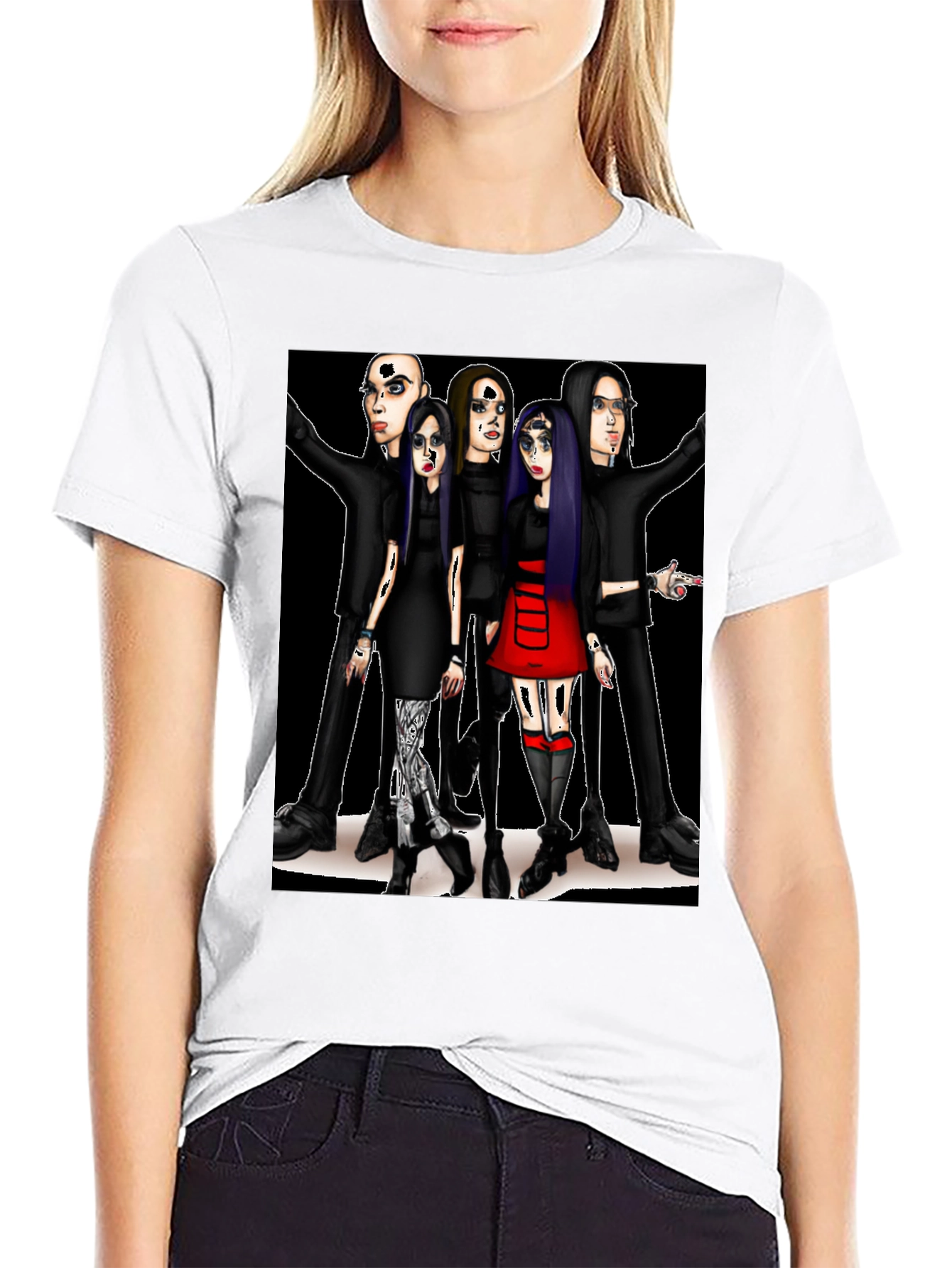 Cartoon Band Graphic T-Shirt Black