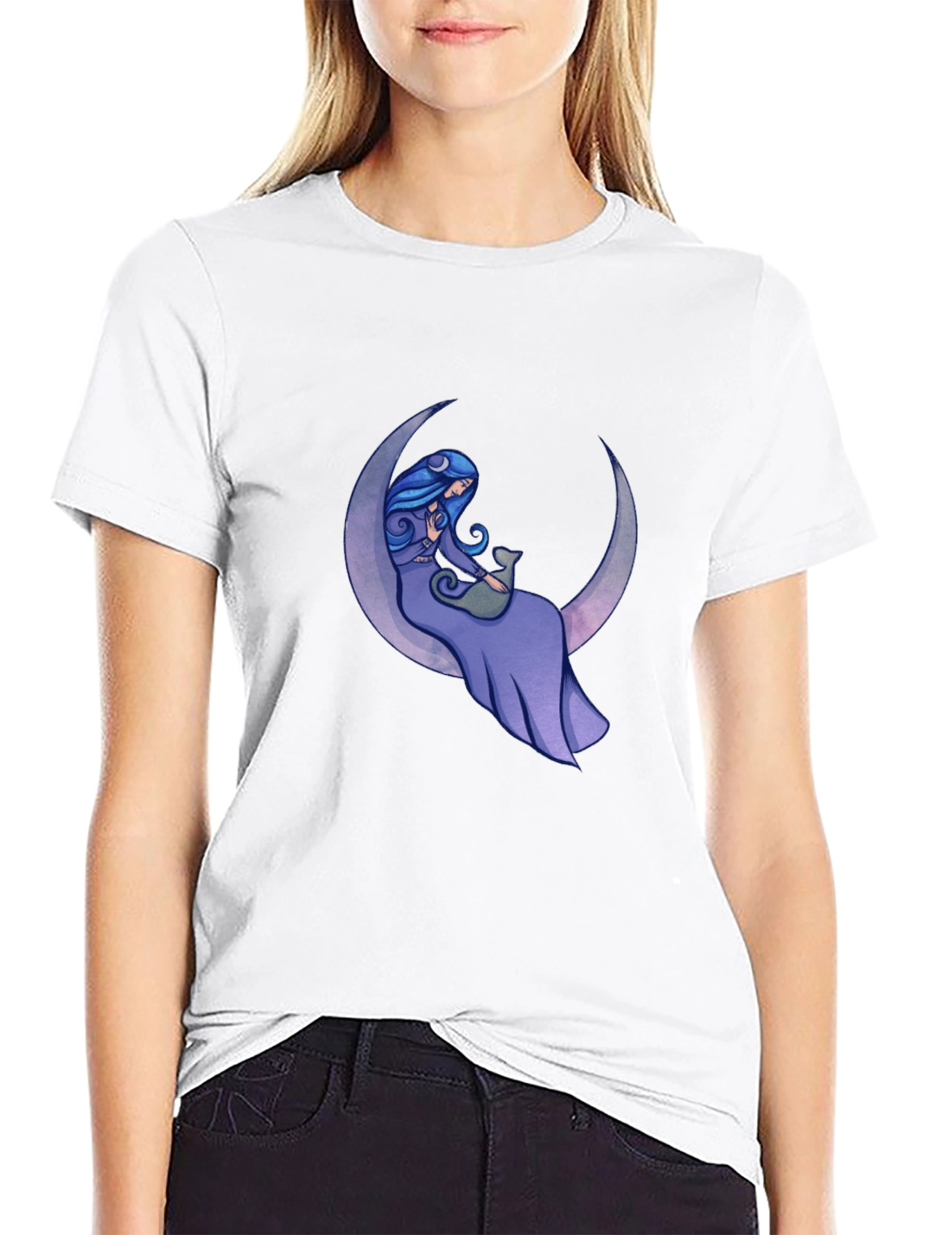 Woman on Moon Graphic T-Shirt - Black