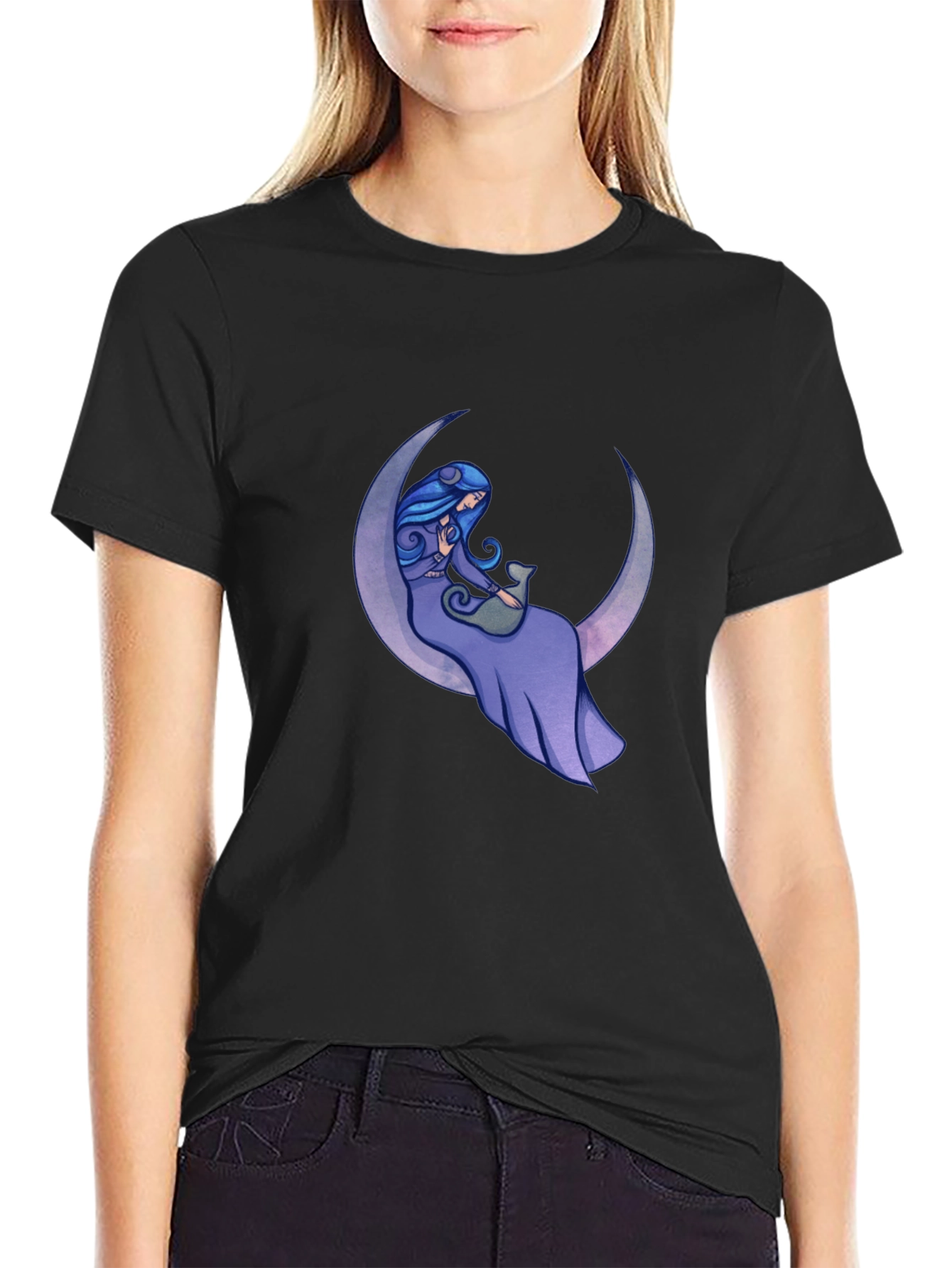 Woman on Moon Graphic T-Shirt - Black