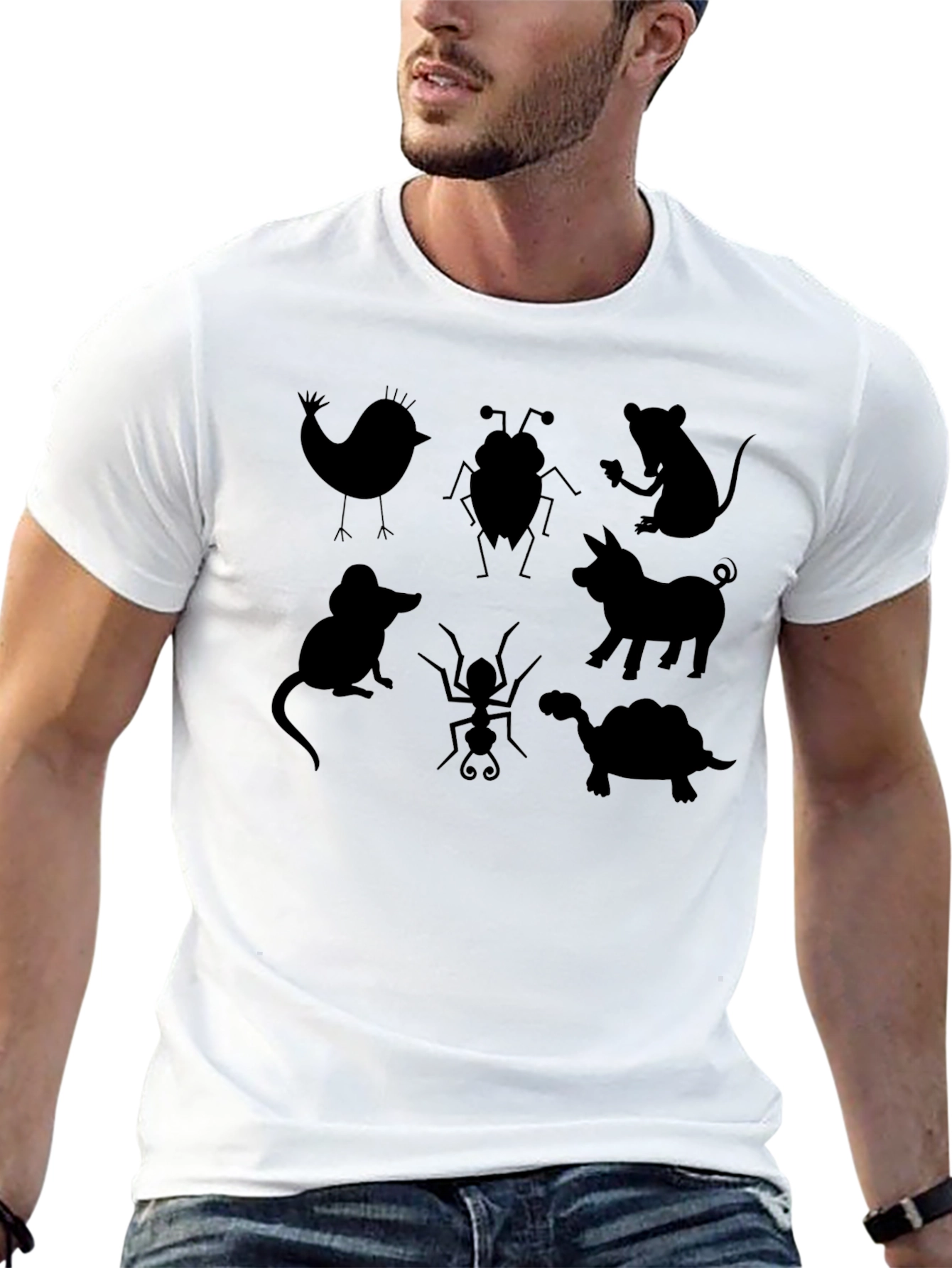 Animal Silhouette Graphic Tee - Black