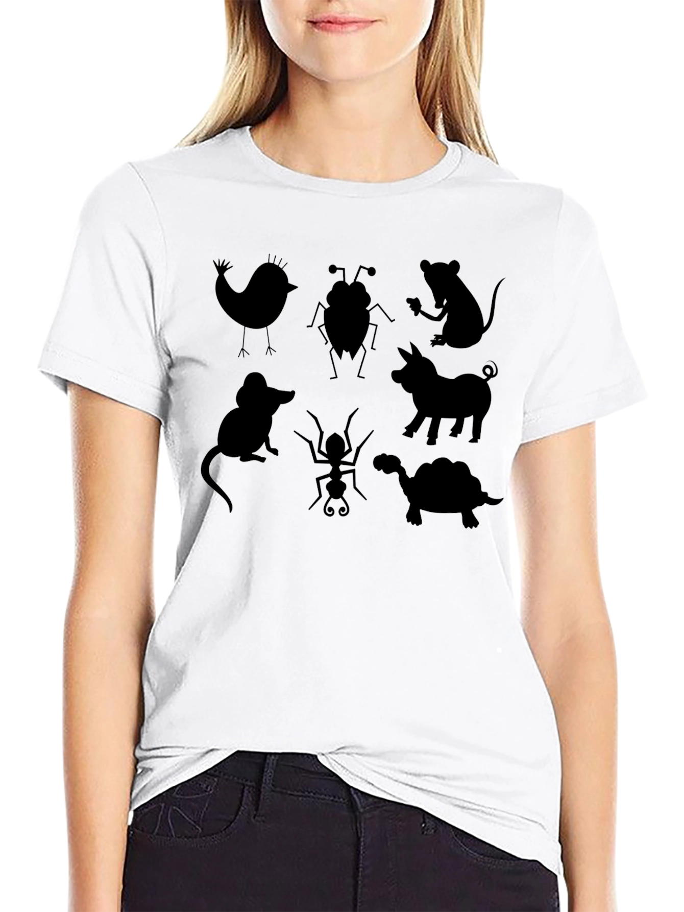 Animal Silhouette Graphic Tee - Black