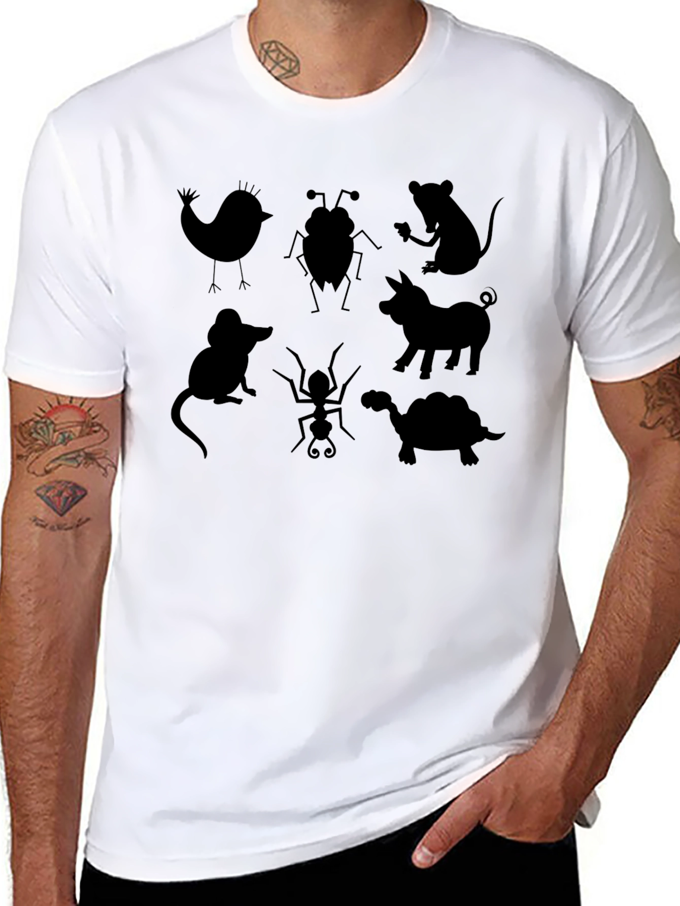 Animal Silhouette Graphic Tee - Black