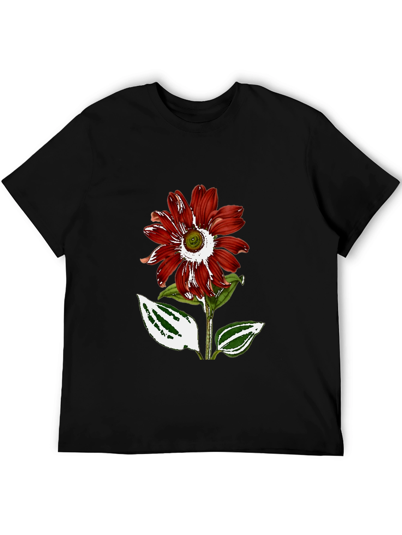 Red Flower Graphic Black T-Shirt