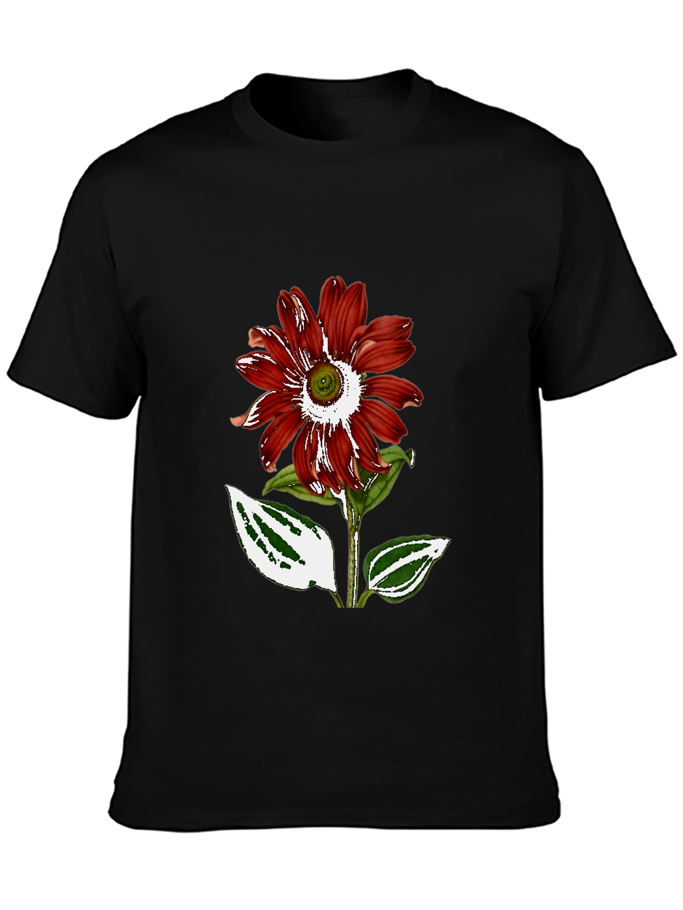 Red Flower Graphic Black T-Shirt