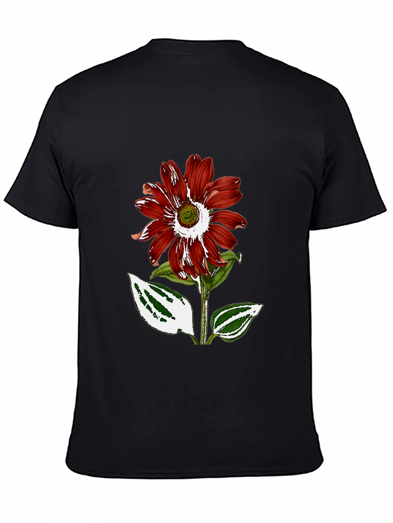 Red Flower Graphic Black T-Shirt