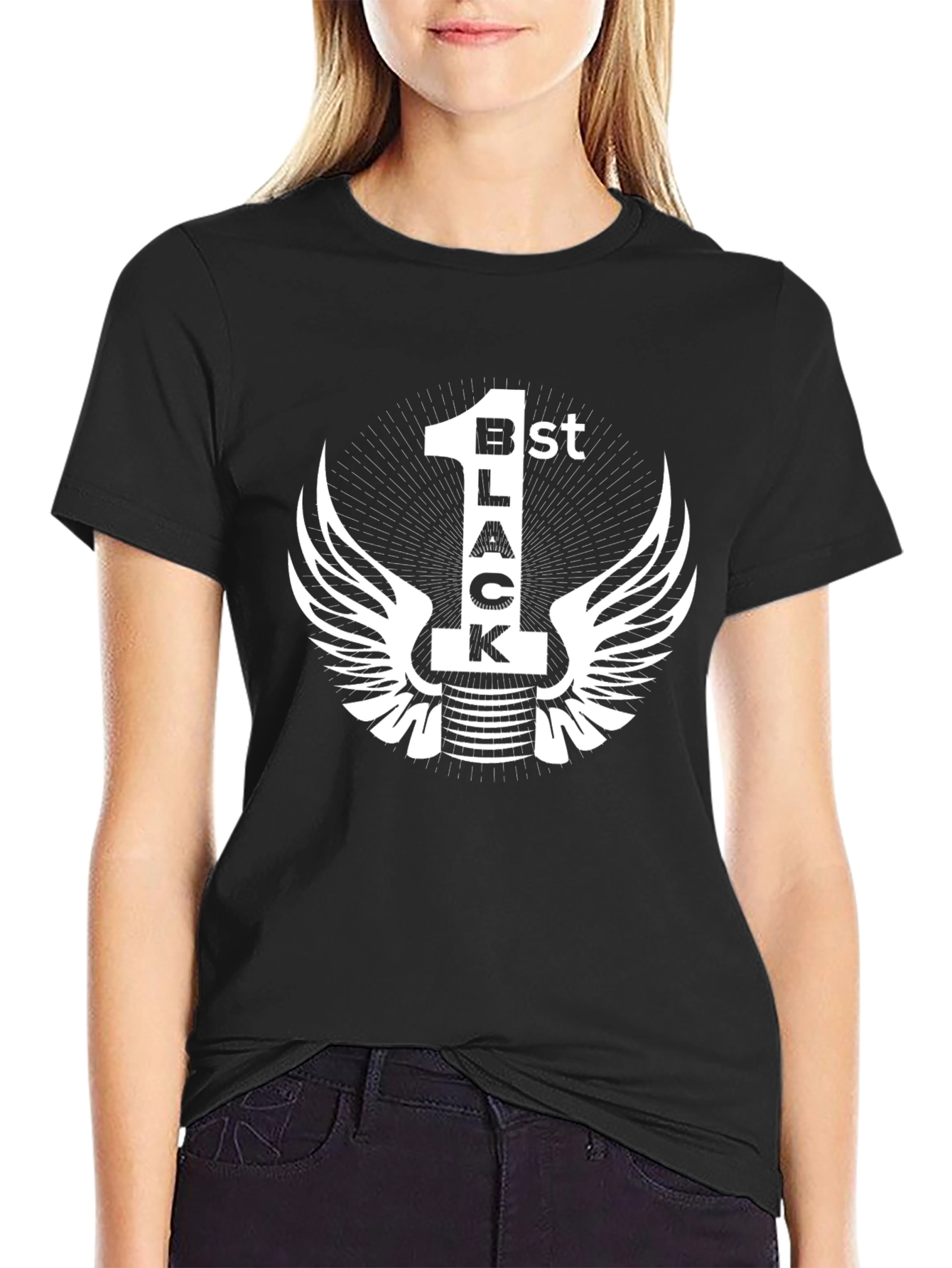 1st Black T-Shirt - Winged Design