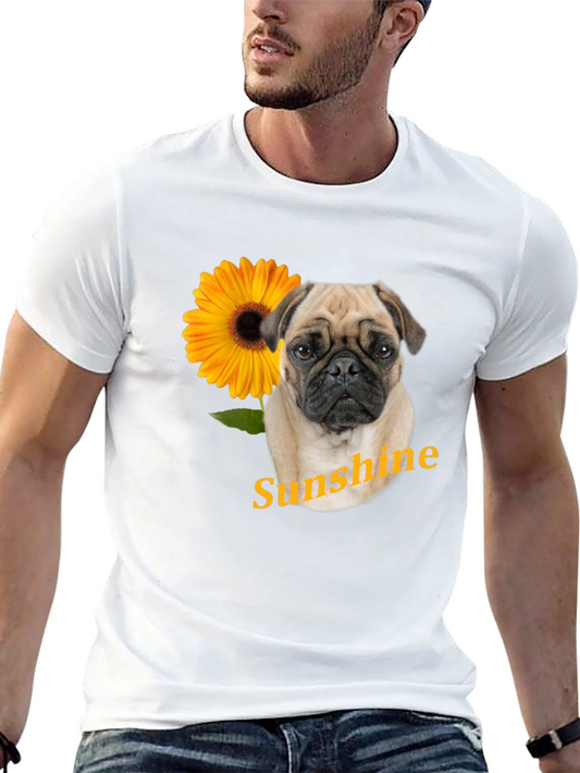 Pug & Sunflower Sunshine Graphic Black T-Shirt