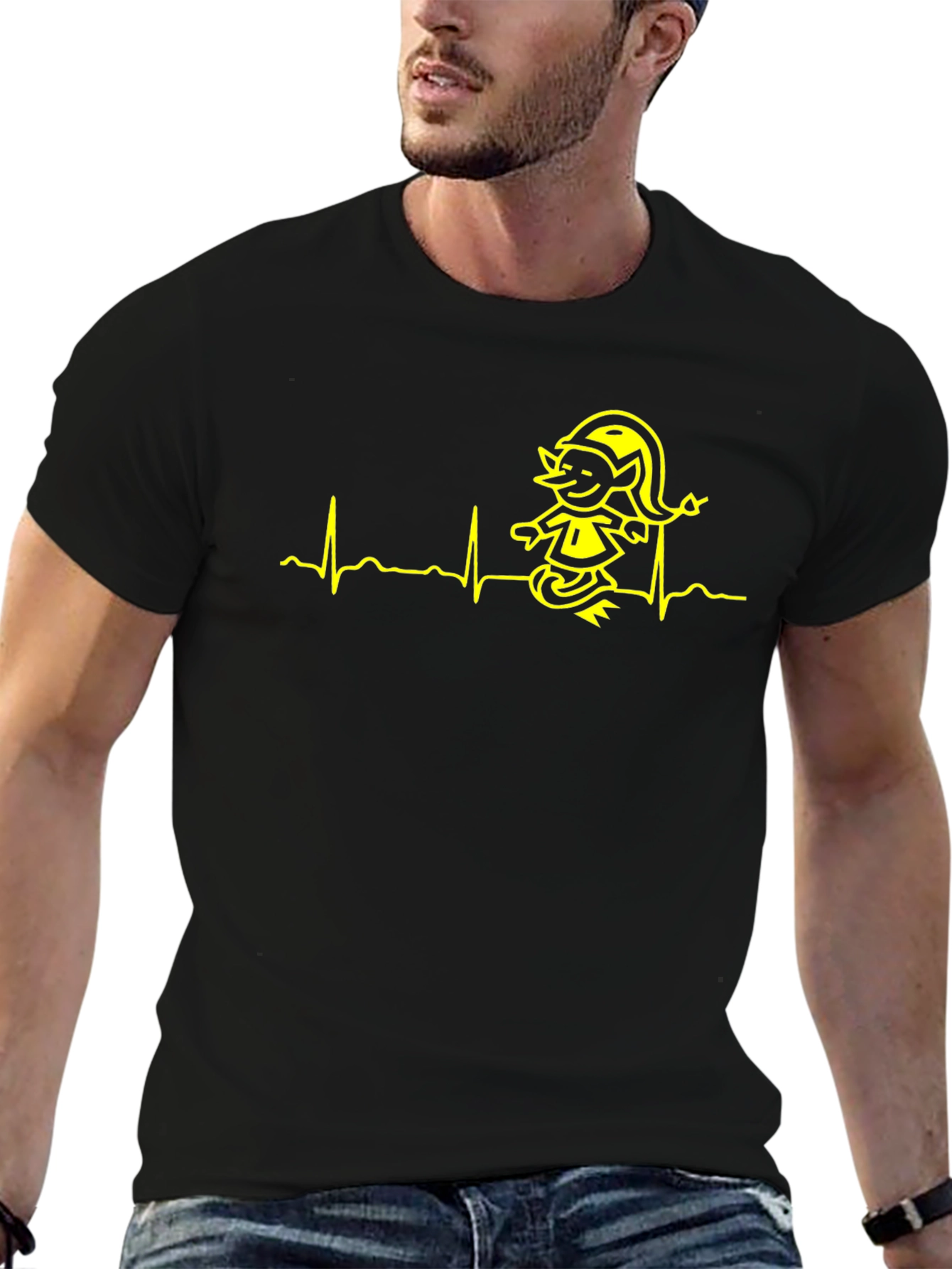 Elf Heartbeat T-Shirt - Black Cotton Tee