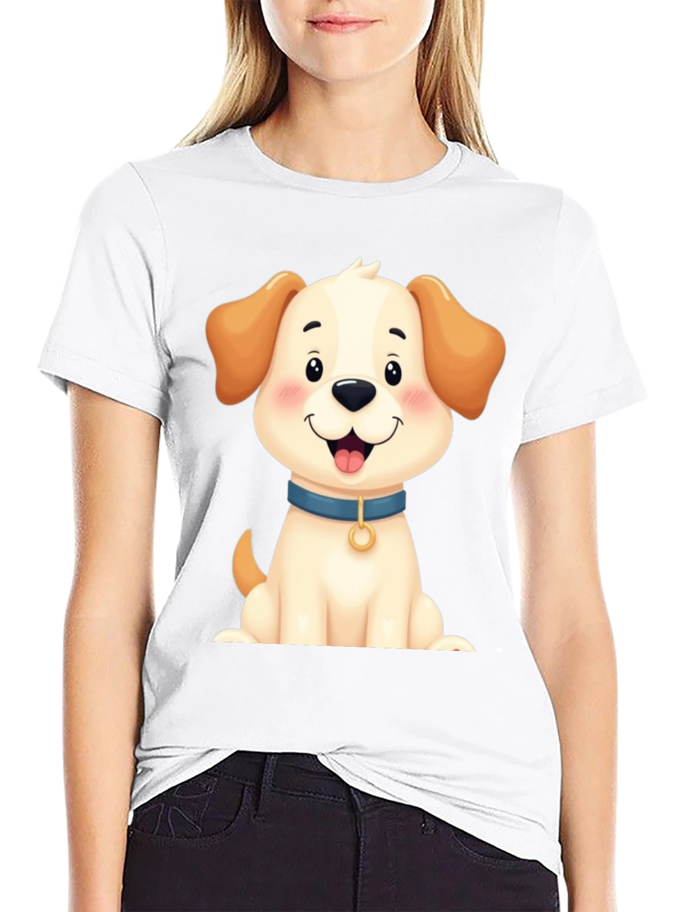 Cute Dog Graphic Tee - Black Cotton Blend