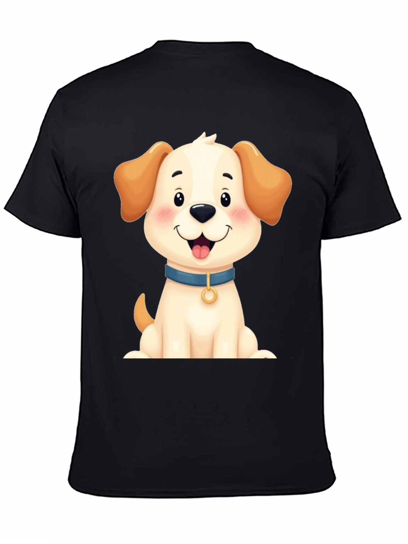 Cute Dog Graphic Tee - Black Cotton Blend