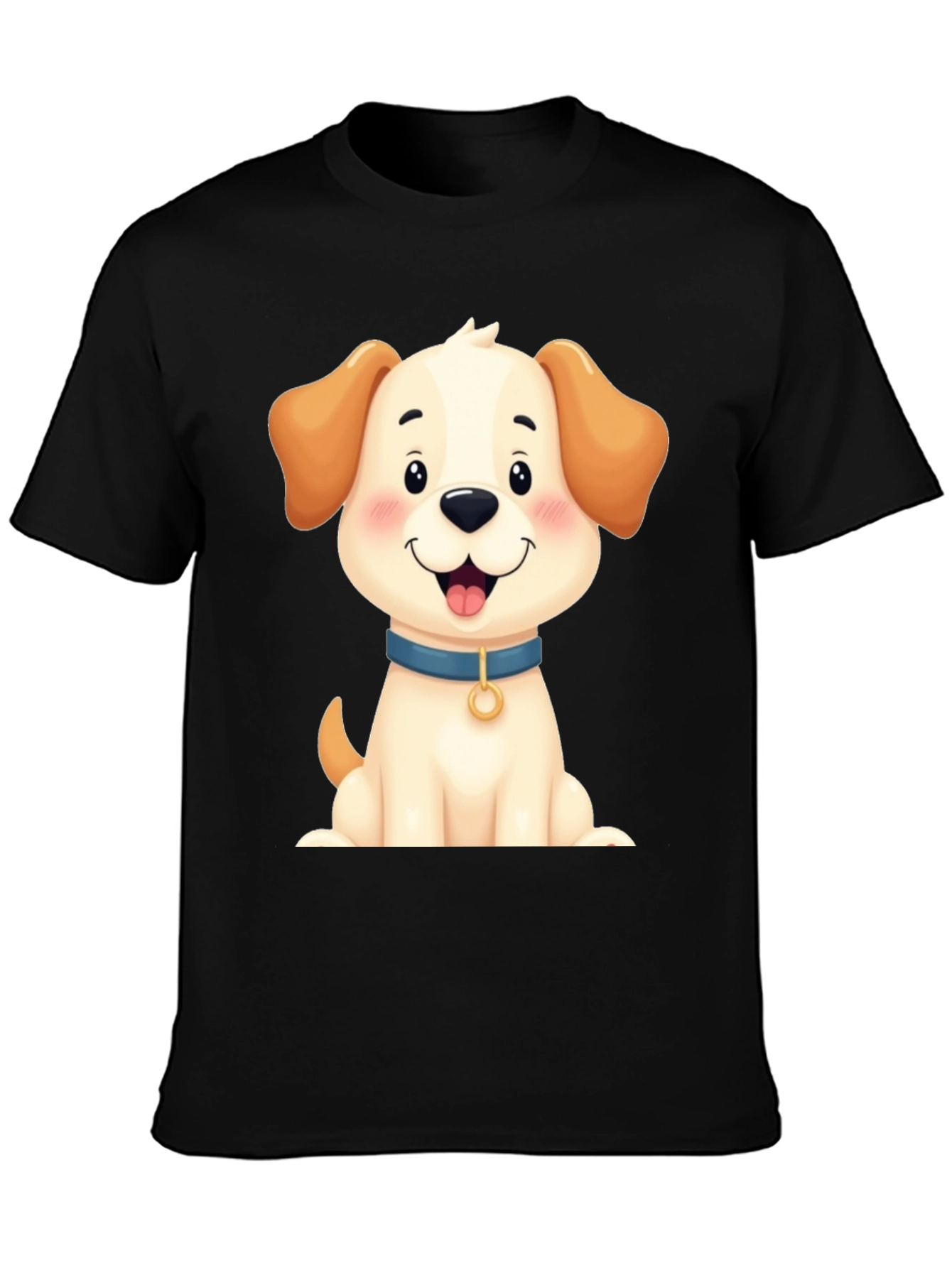 Cute Dog Graphic Tee - Black Cotton Blend