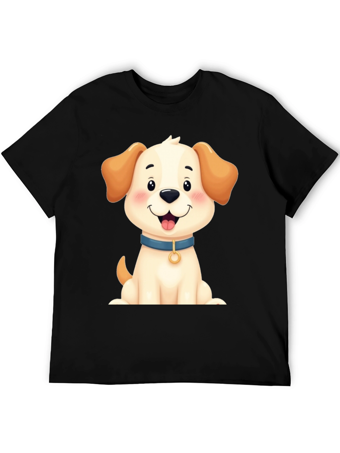 Cute Dog Graphic Tee - Black Cotton Blend