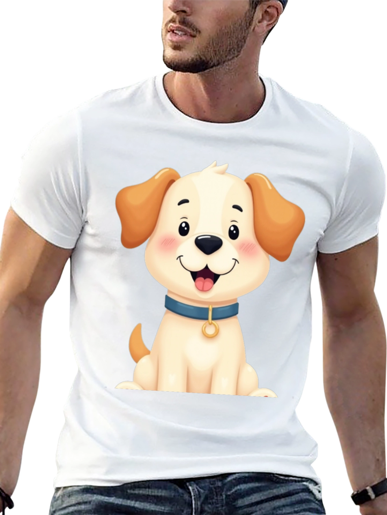 Cute Dog Graphic Tee - Black Cotton Blend