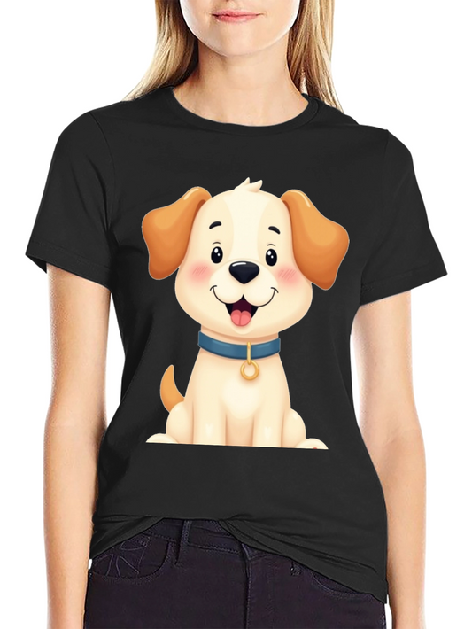 Cute Dog Graphic Tee - Black Cotton Blend