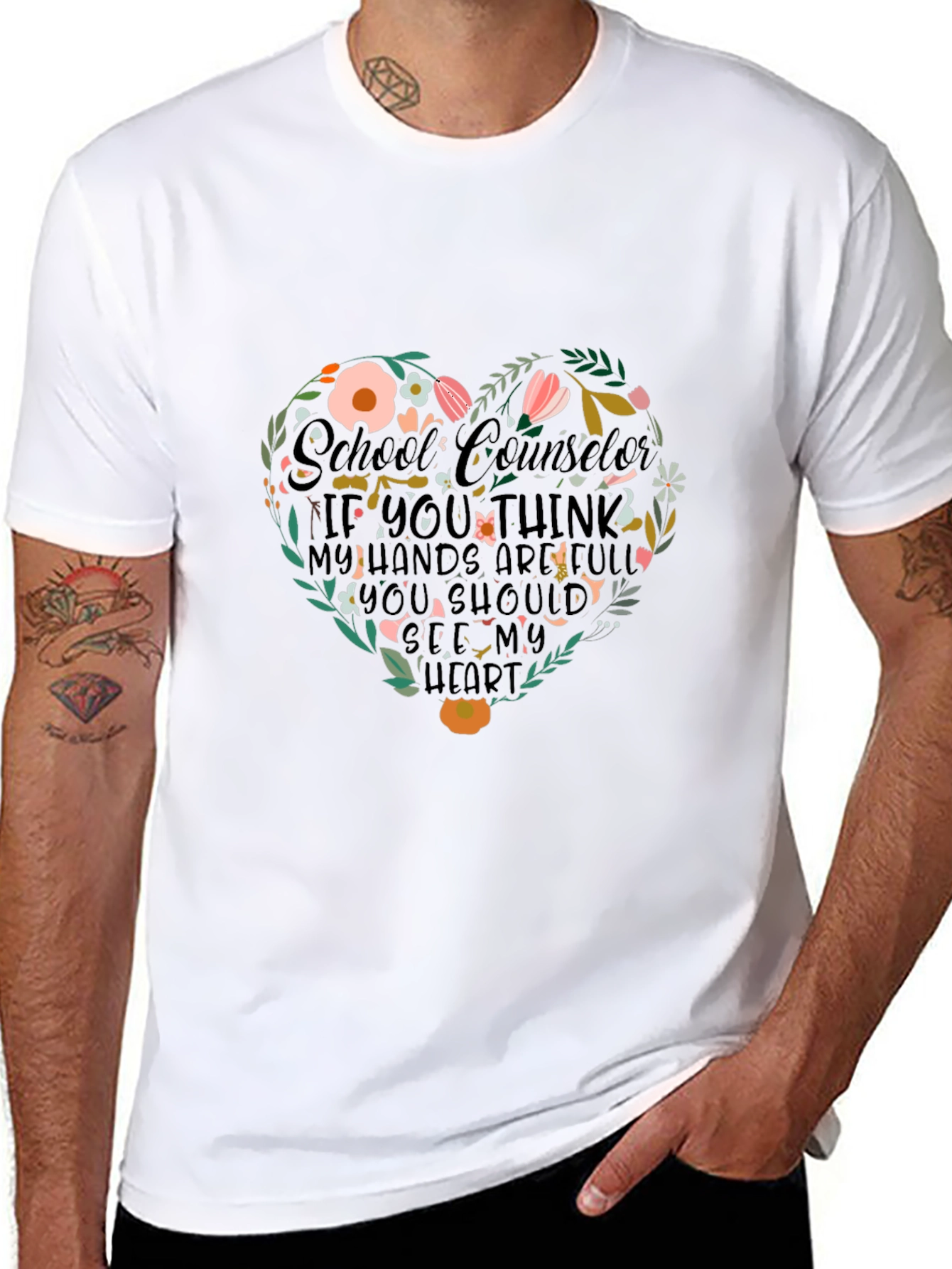 Floral Heart School Counselor T-Shirt