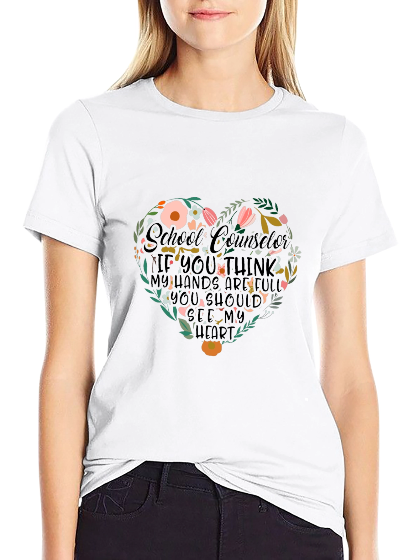 Floral Heart School Counselor T-Shirt