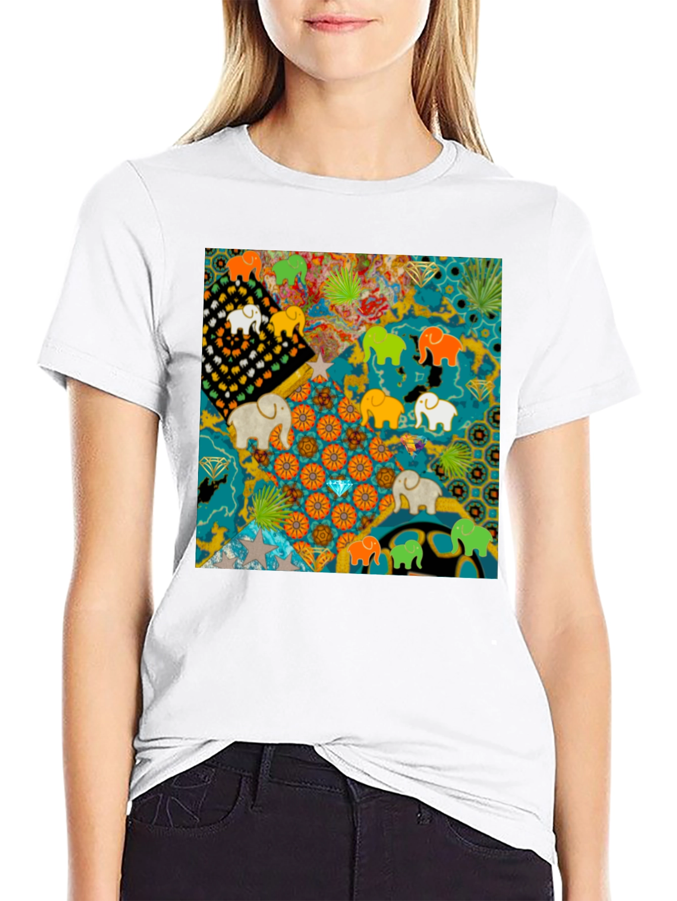 Elephant Art Print Black Tee