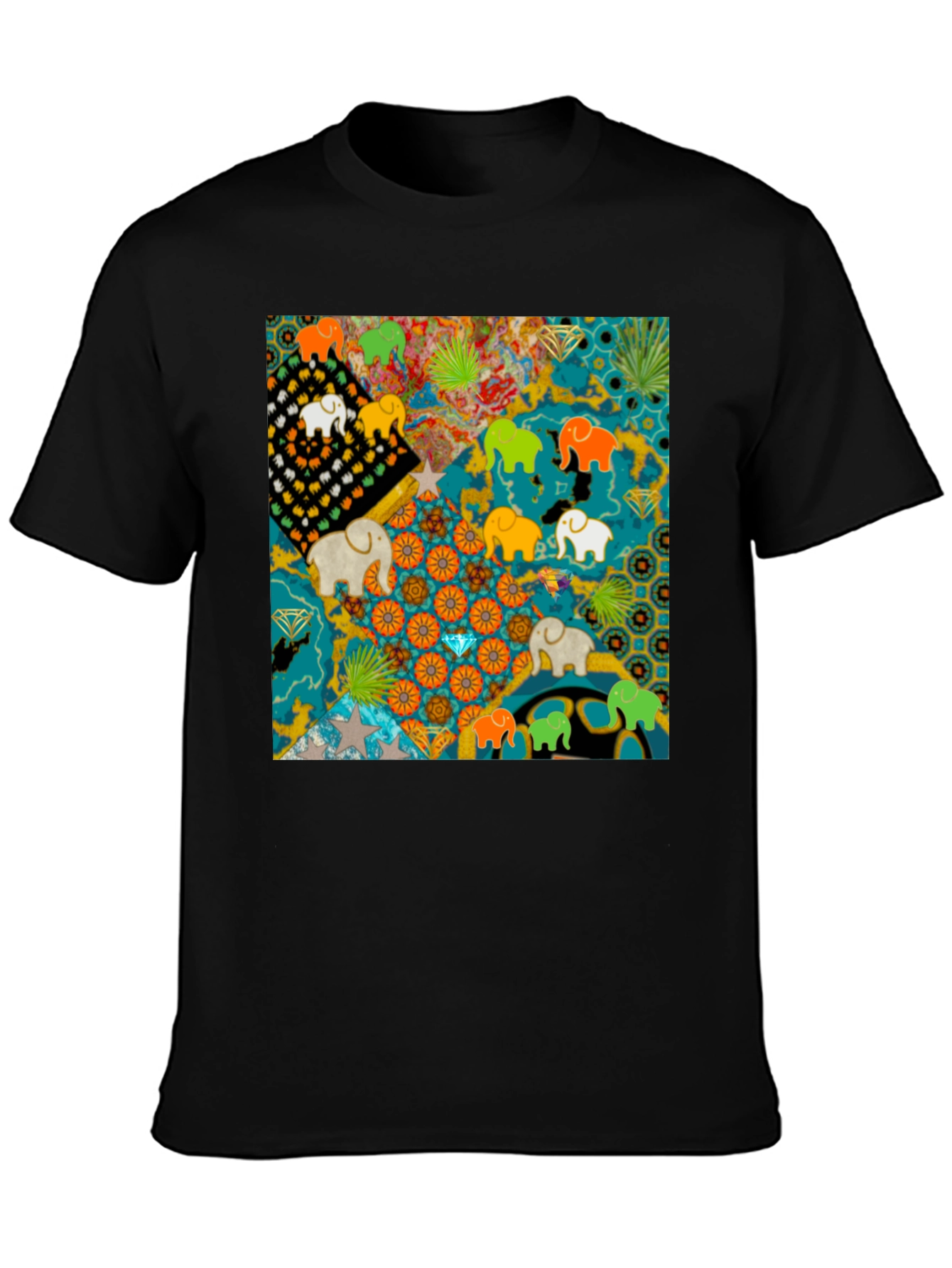Elephant Art Print Black Tee