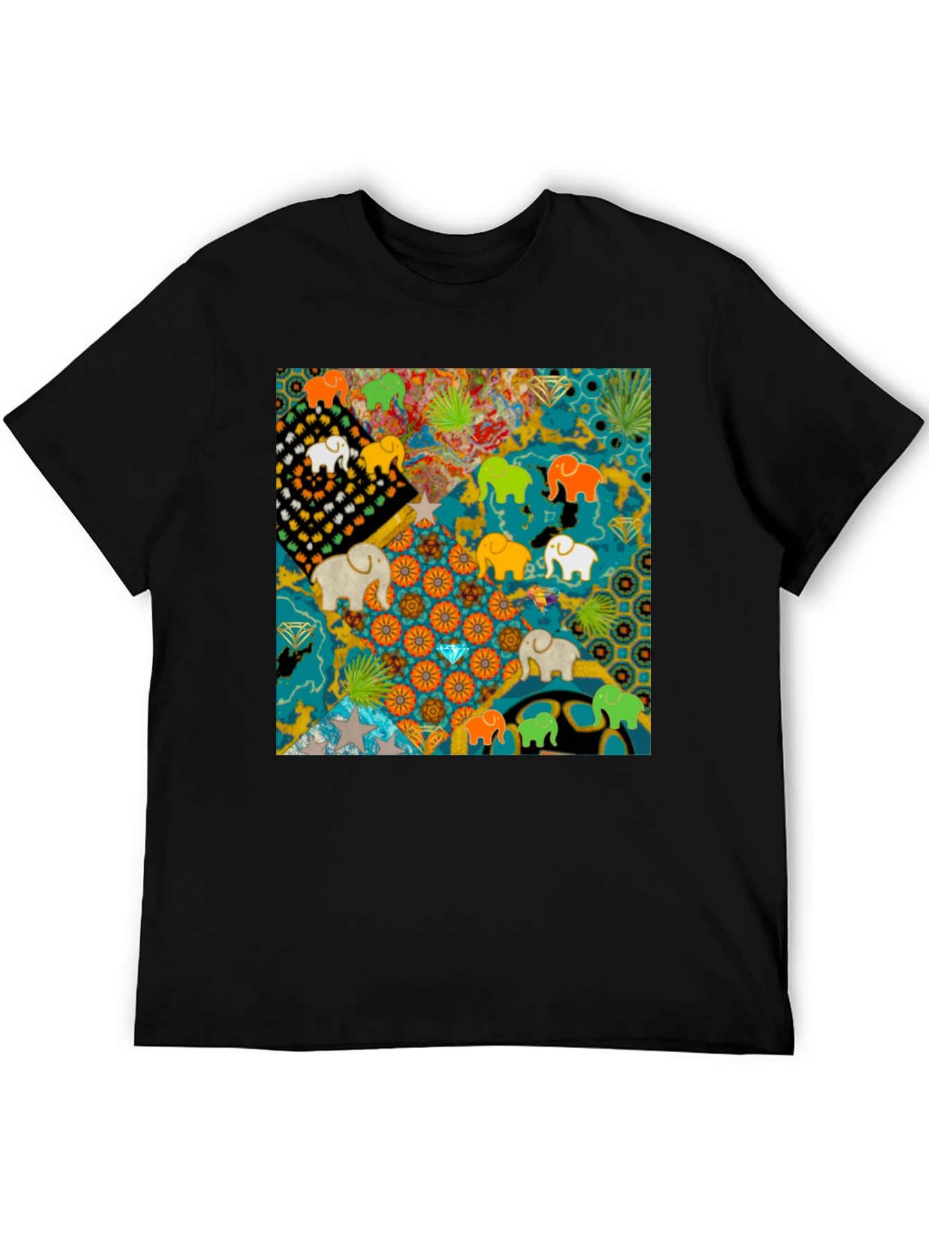 Elephant Art Print Black Tee