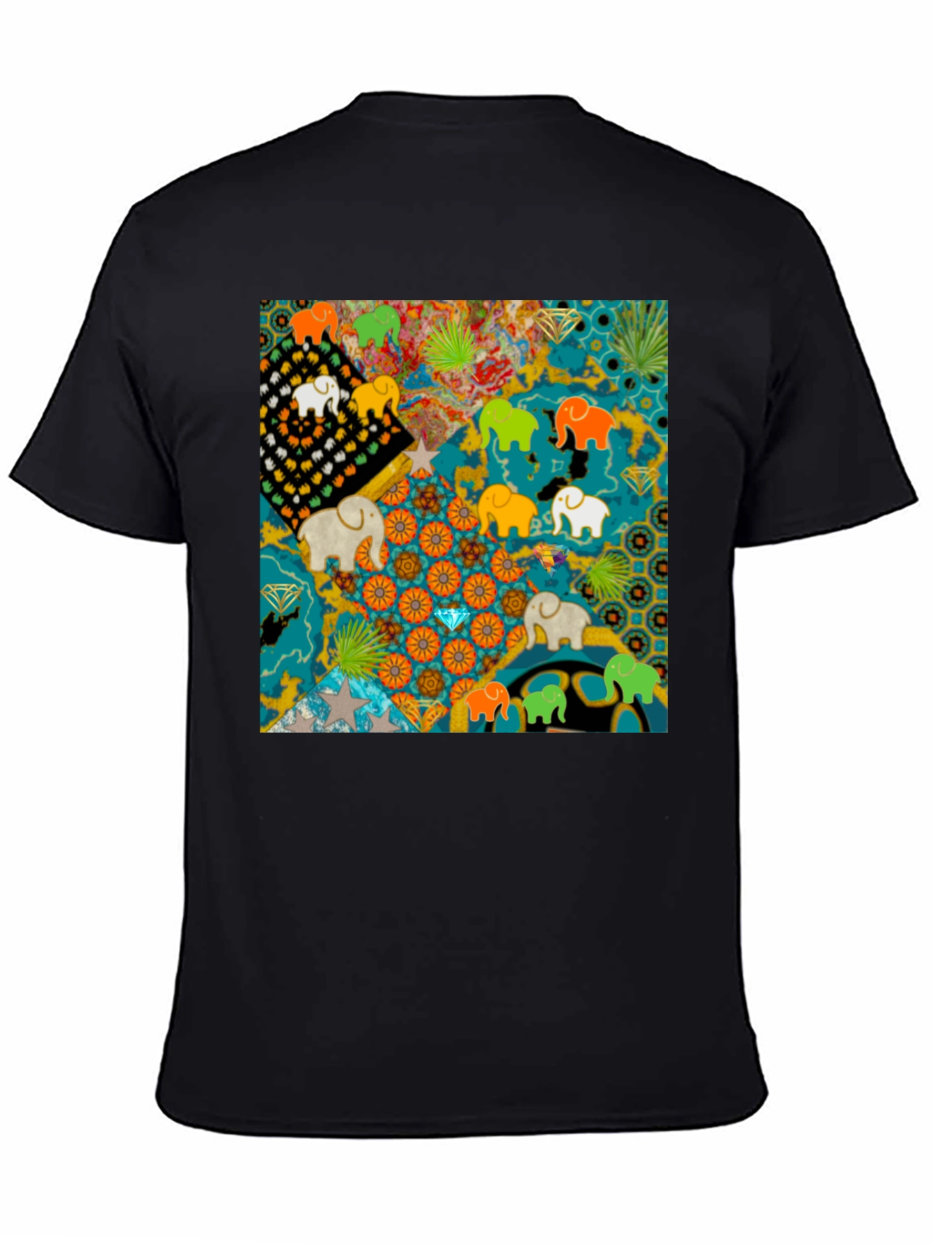 Elephant Art Print Black Tee