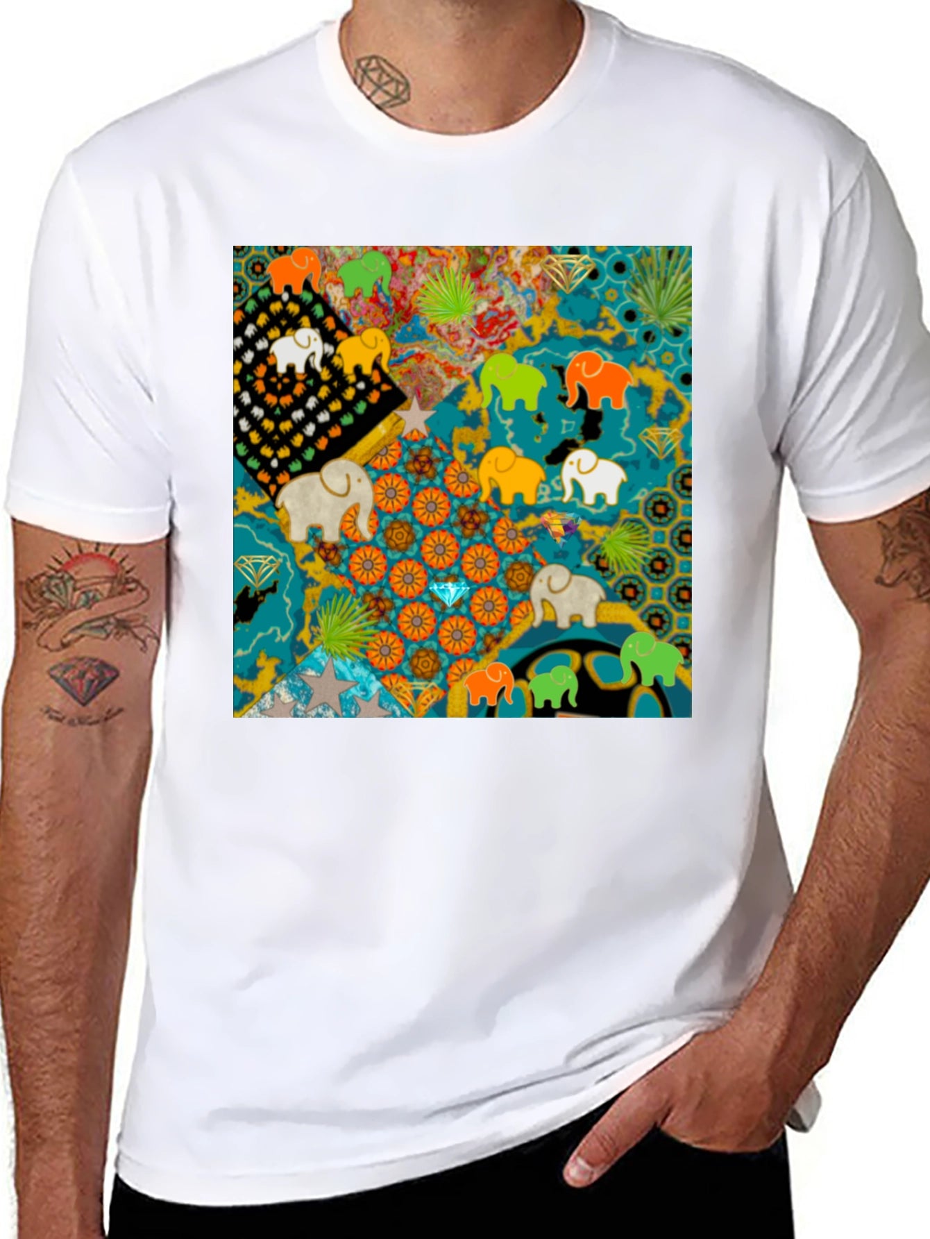 Elephant Art Print Black Tee