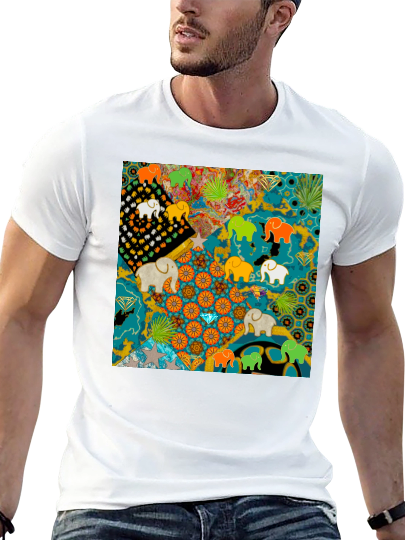 Elephant Art Print Black Tee