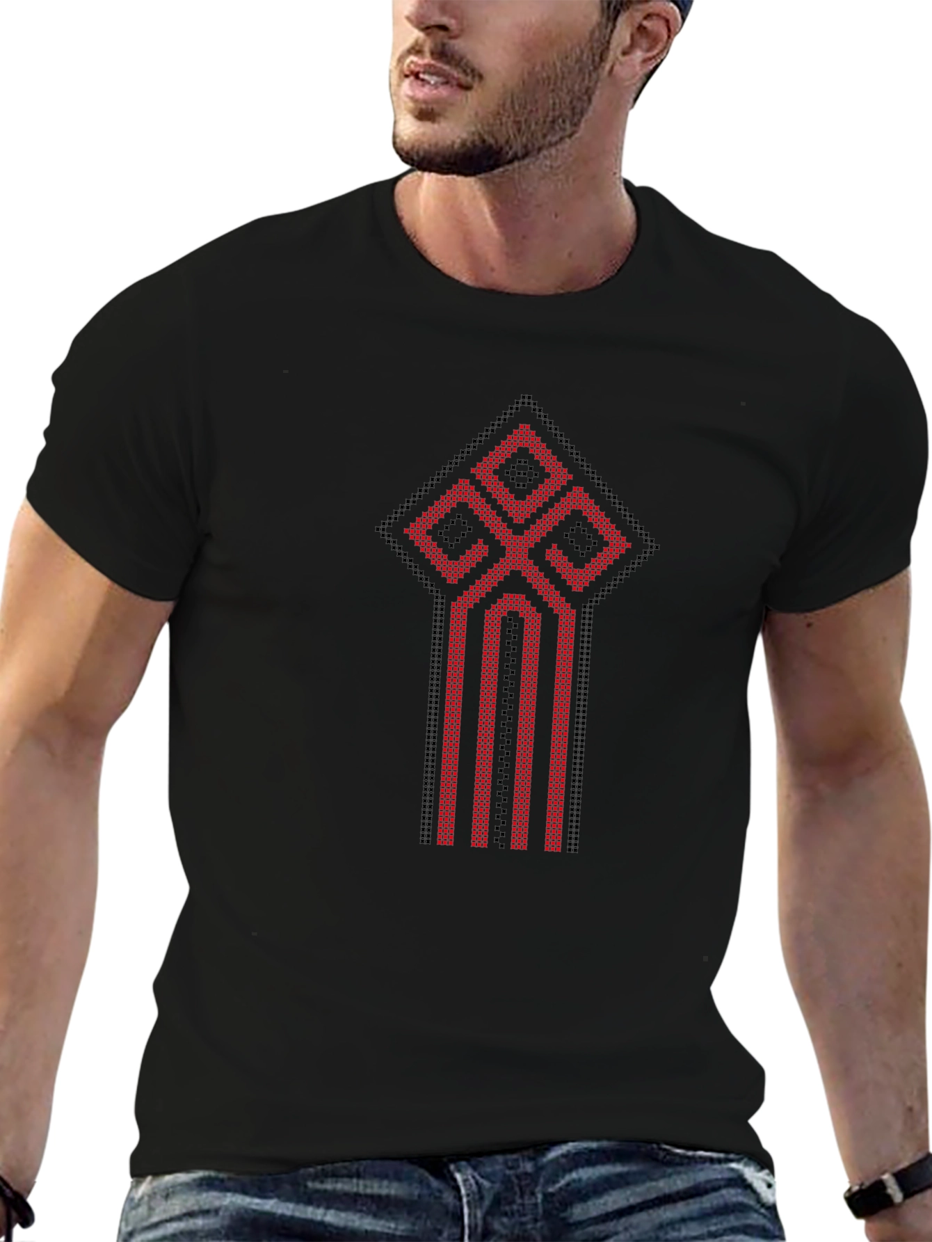 Embroidered Slavic Symbol Black T-Shirt