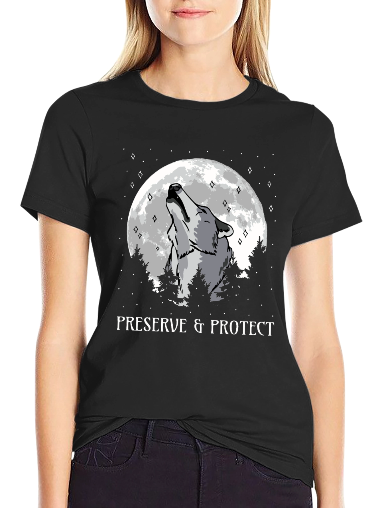 Preserve & Protect Wolf Howling at Moon T-Shirt