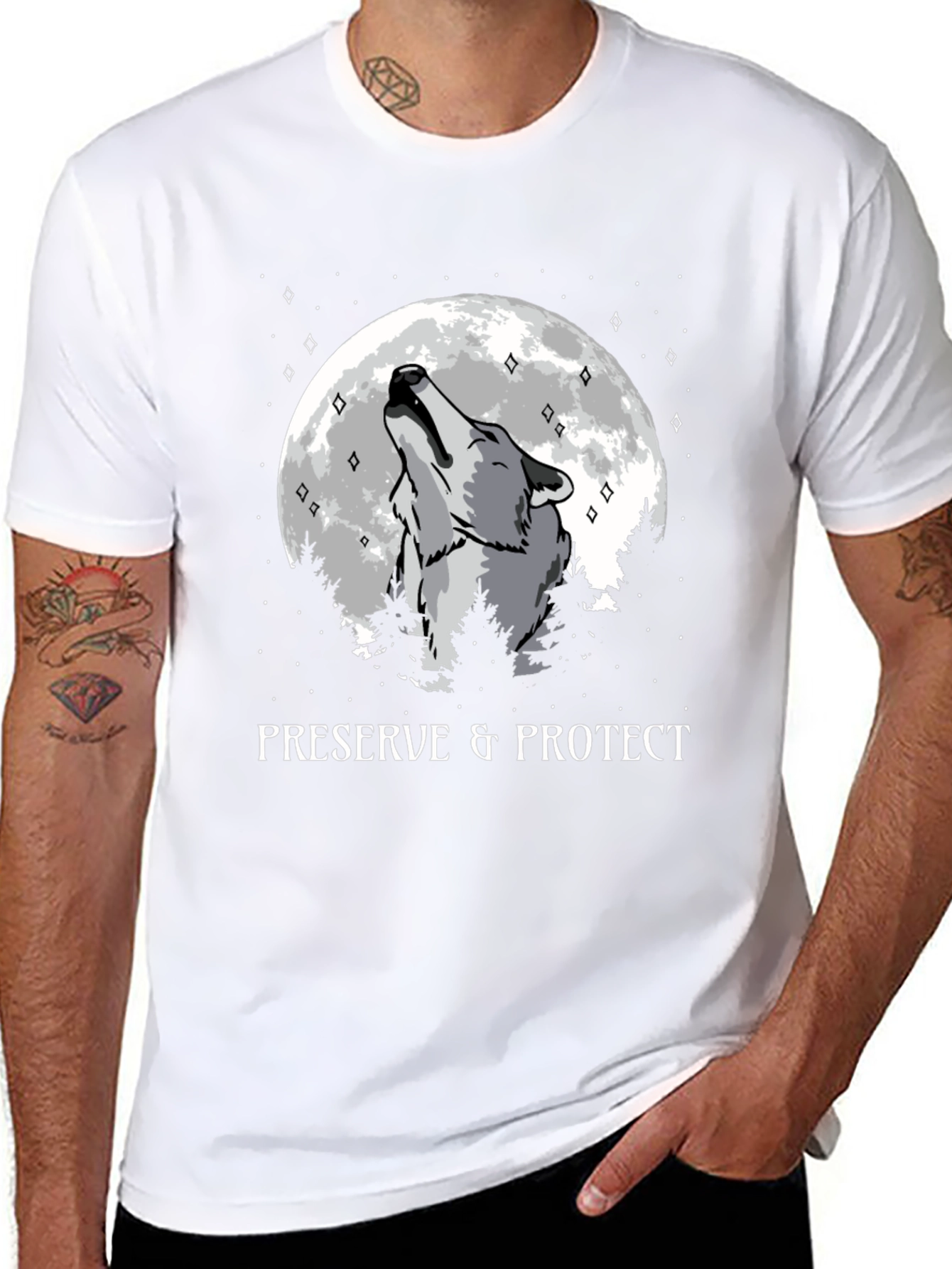 Preserve & Protect Wolf Howling at Moon T-Shirt