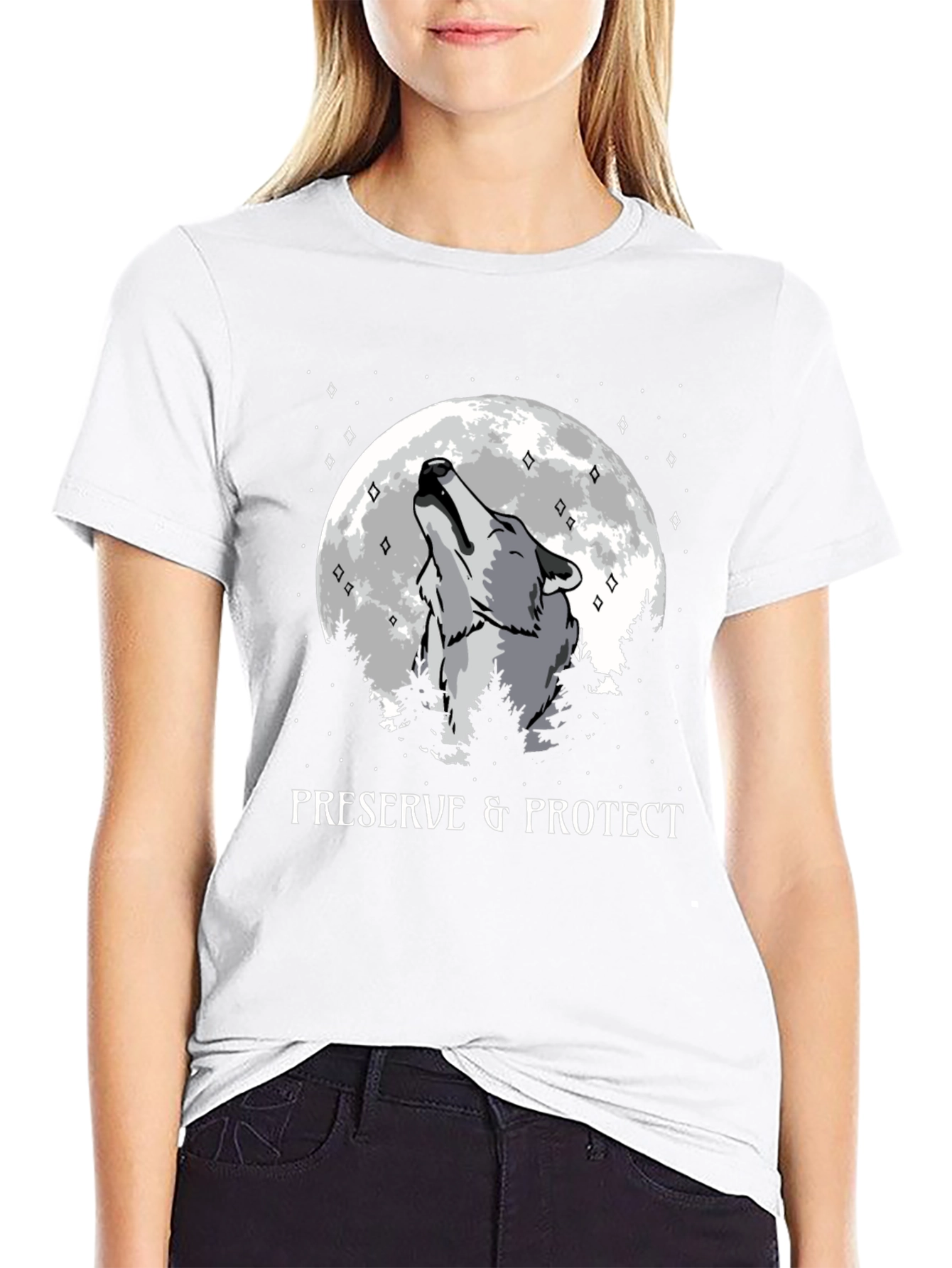 Preserve & Protect Wolf Howling at Moon T-Shirt