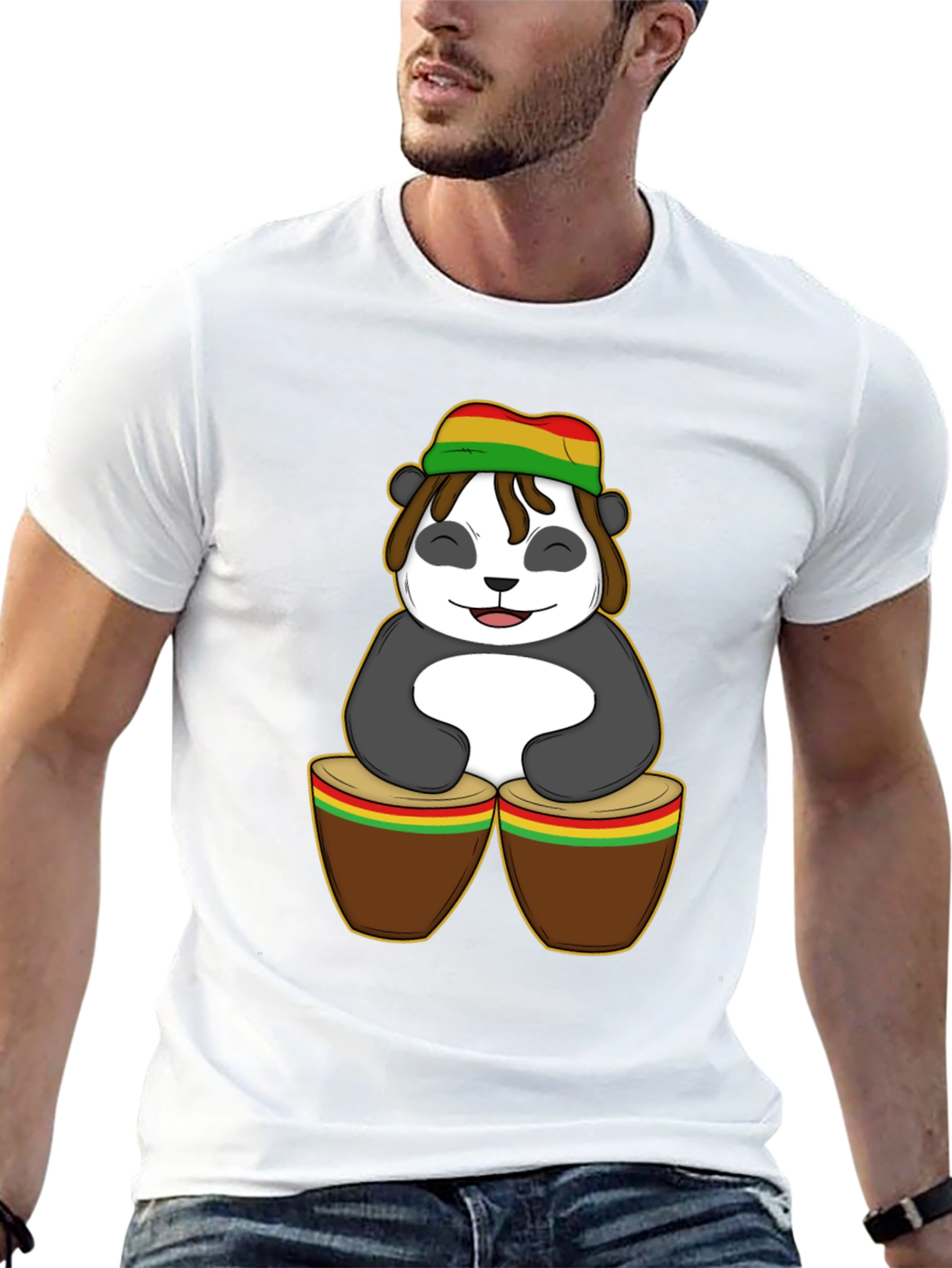 Rasta Panda Bongo Drums Graphic T-Shirt