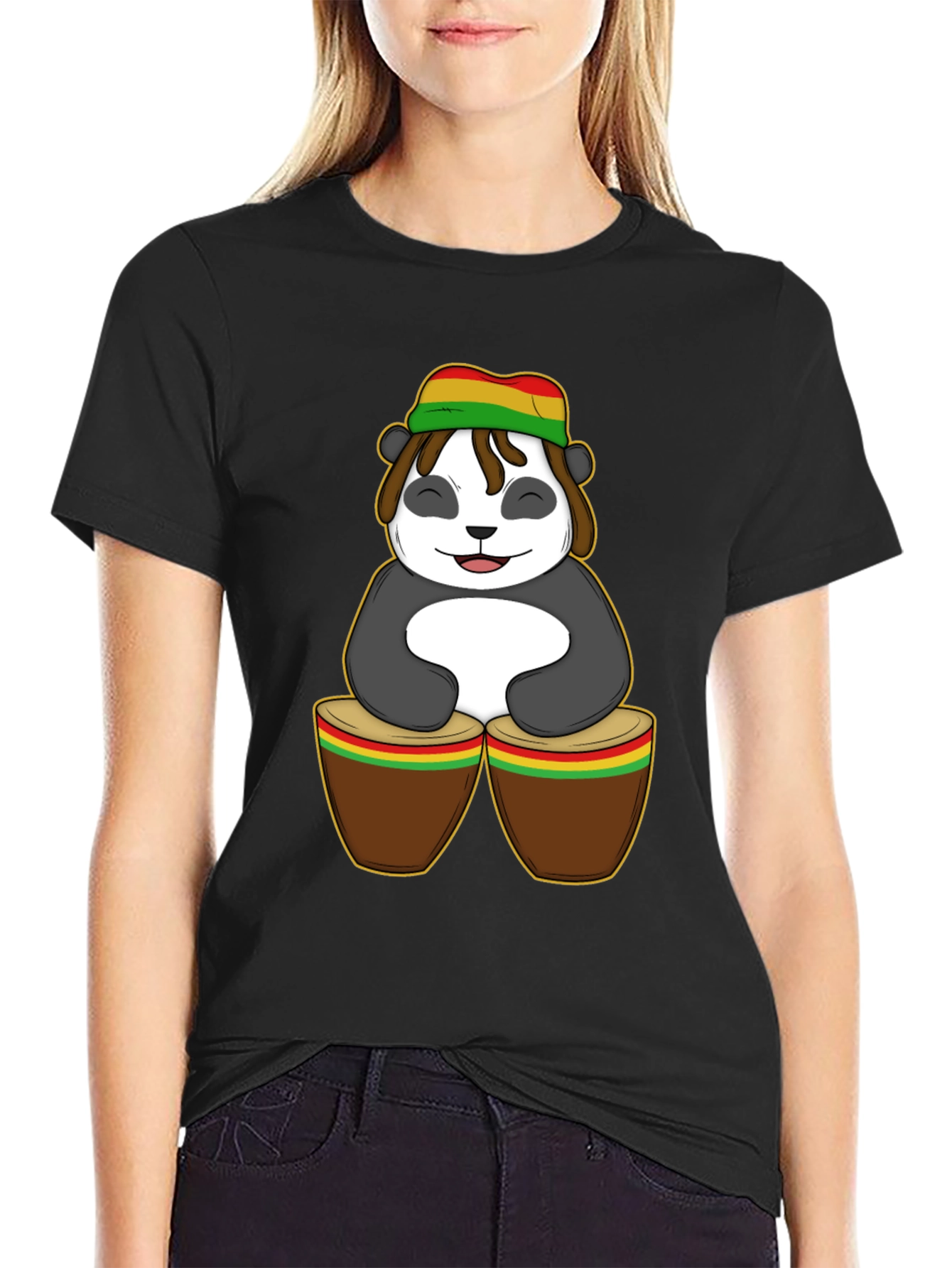 Rasta Panda Bongo Drums Graphic T-Shirt