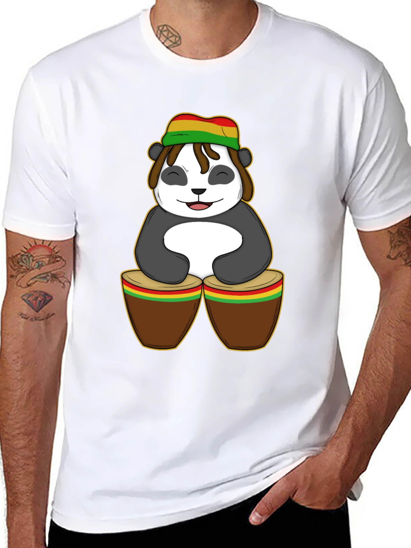 Rasta Panda Bongo Drums Graphic T-Shirt