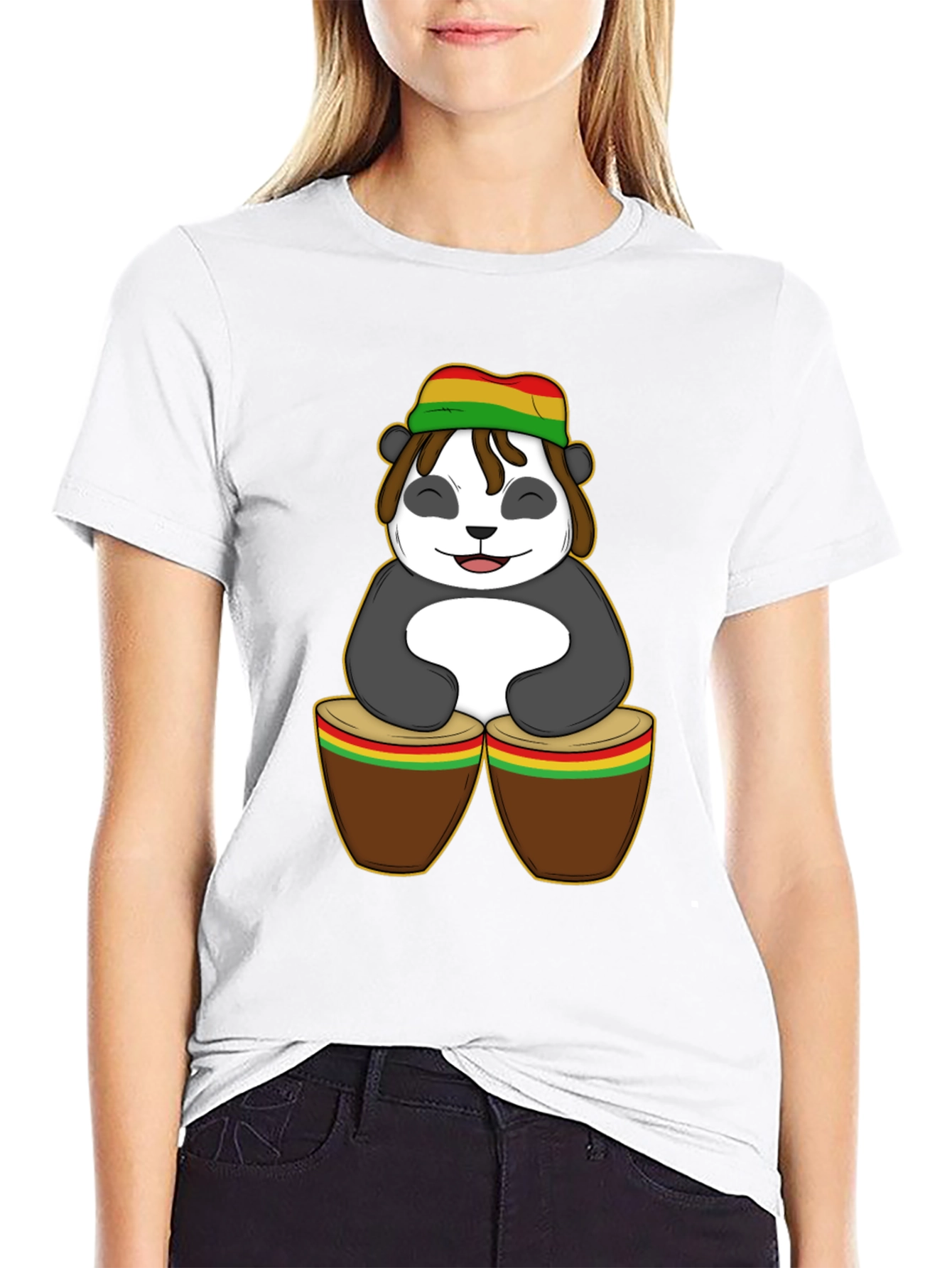 Rasta Panda Bongo Drums Graphic T-Shirt