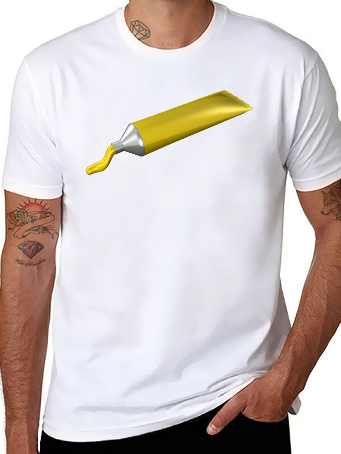 Yellow Paint Tube Graphic Tee - Artsy Casual T-Shirt