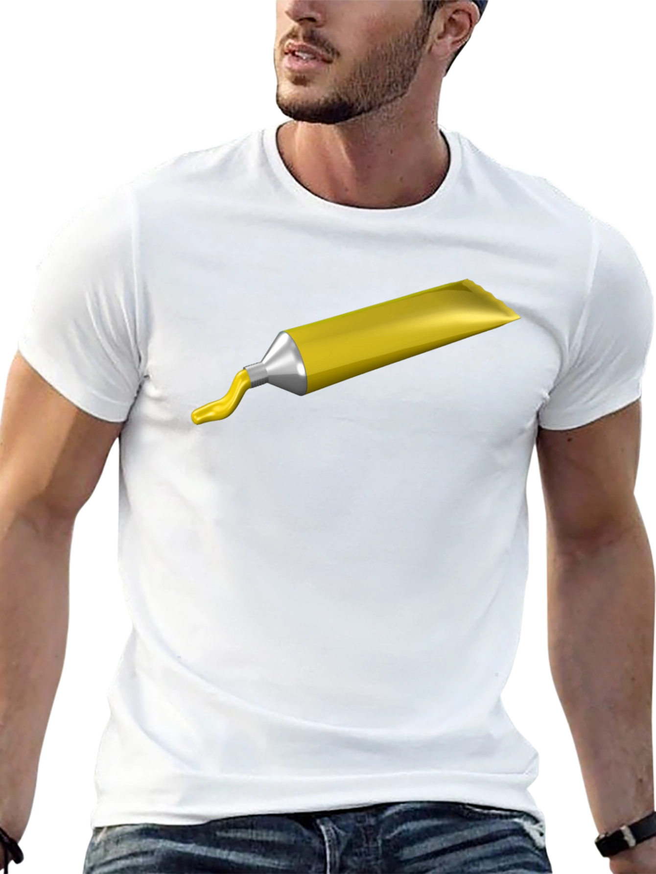 Yellow Paint Tube Graphic Tee - Artsy Casual T-Shirt