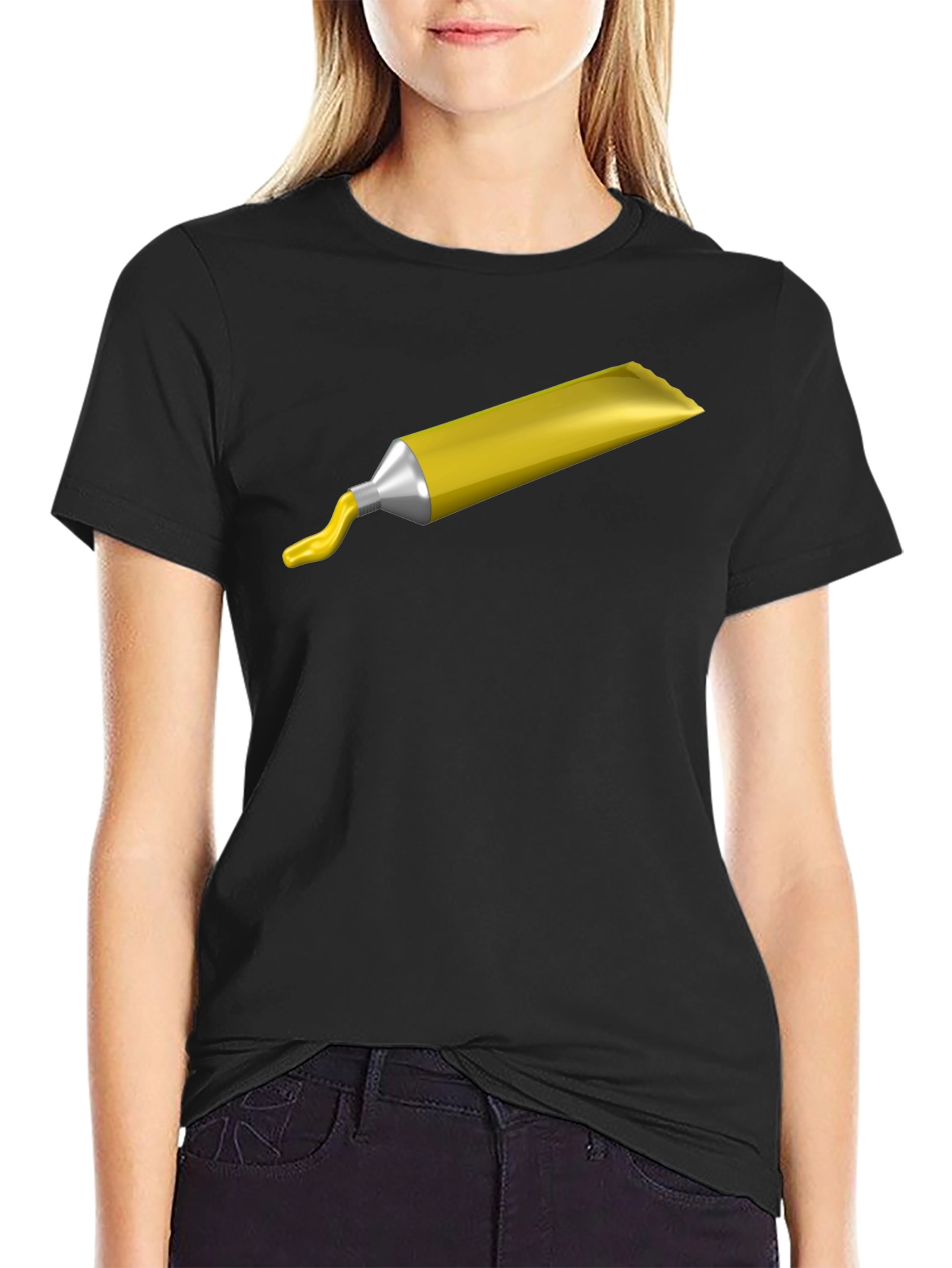 Yellow Paint Tube Graphic Tee - Artsy Casual T-Shirt